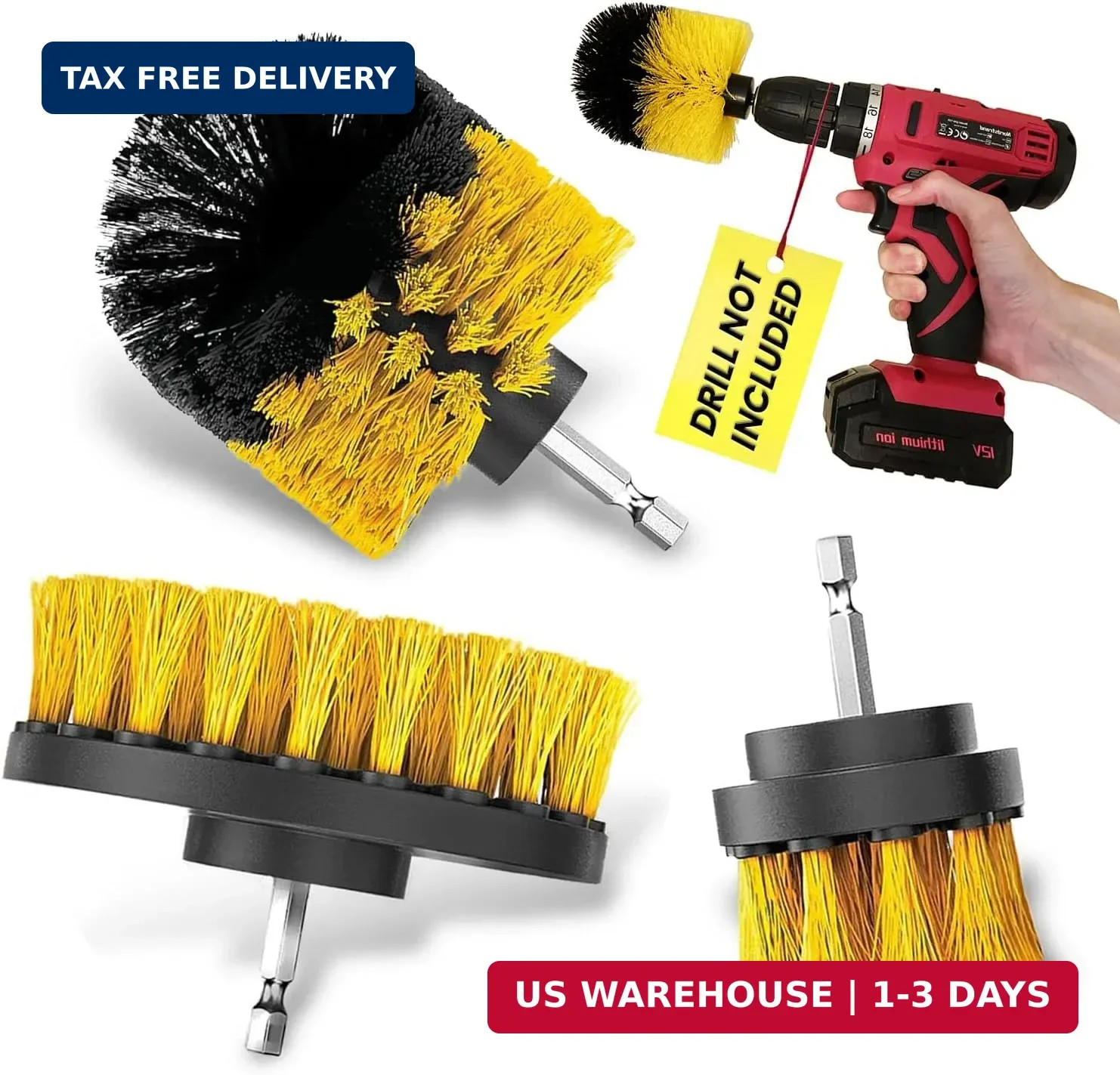 Drill Brush Car Detailing Attachment Set – 3 Piece Power Scrubber Brush Kit for