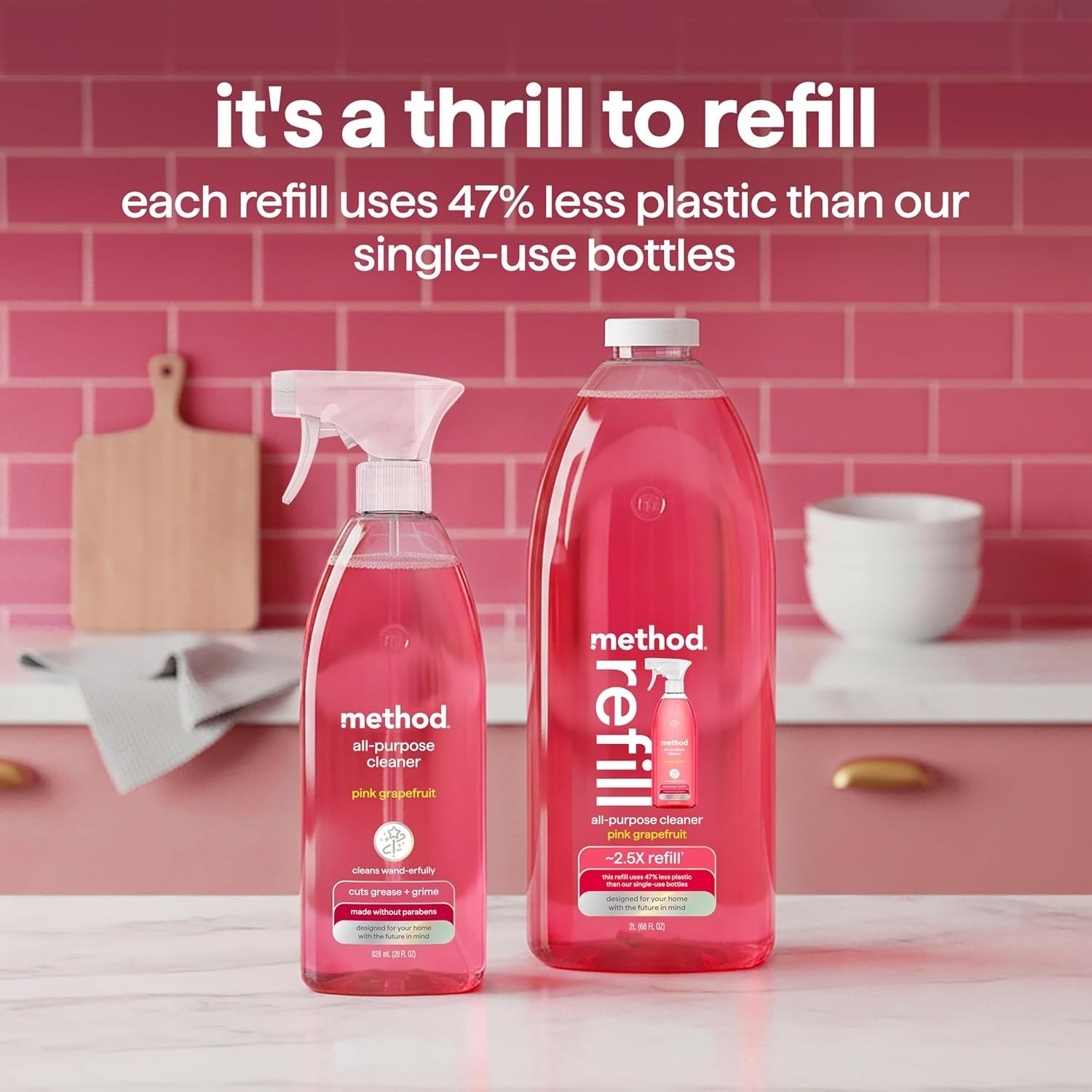 Method All-Purpose Cleaner Spray, Pink Grapefruit – Cuts Grease & Grime 28 fl oz