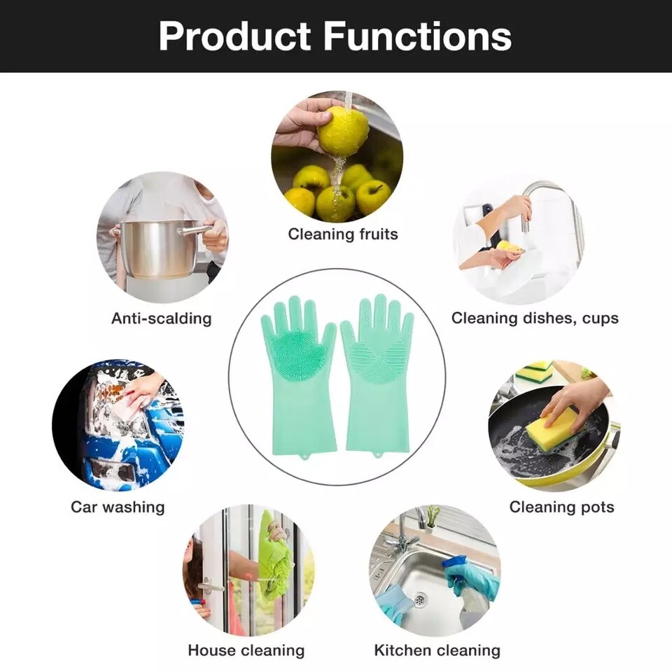 Reusable Silicone Heat Resistant Glove Brush for Cleaning Household Dish Washing