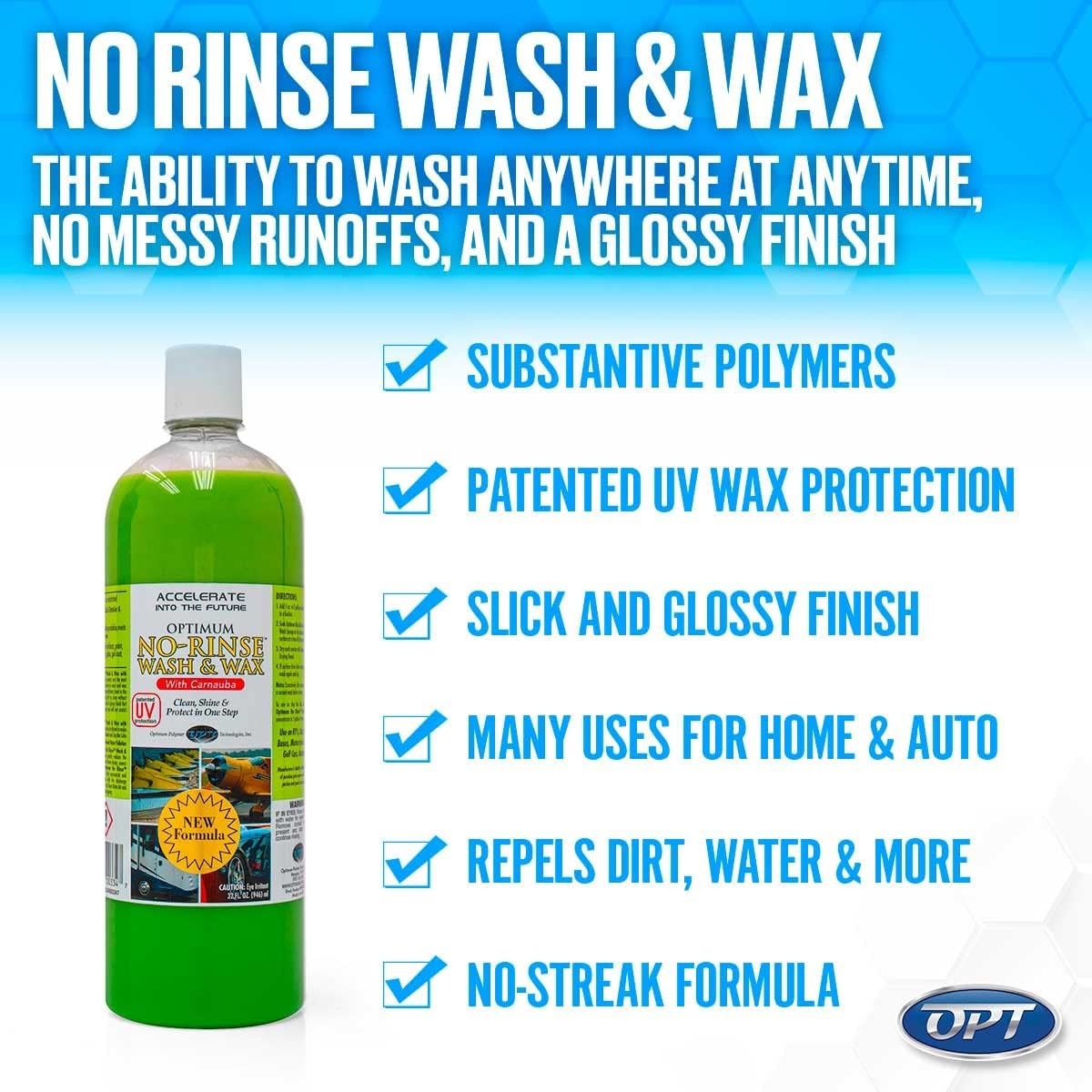 Optimum Rinseless Wash with Carnauba Wax 8oz for Auto Detailing