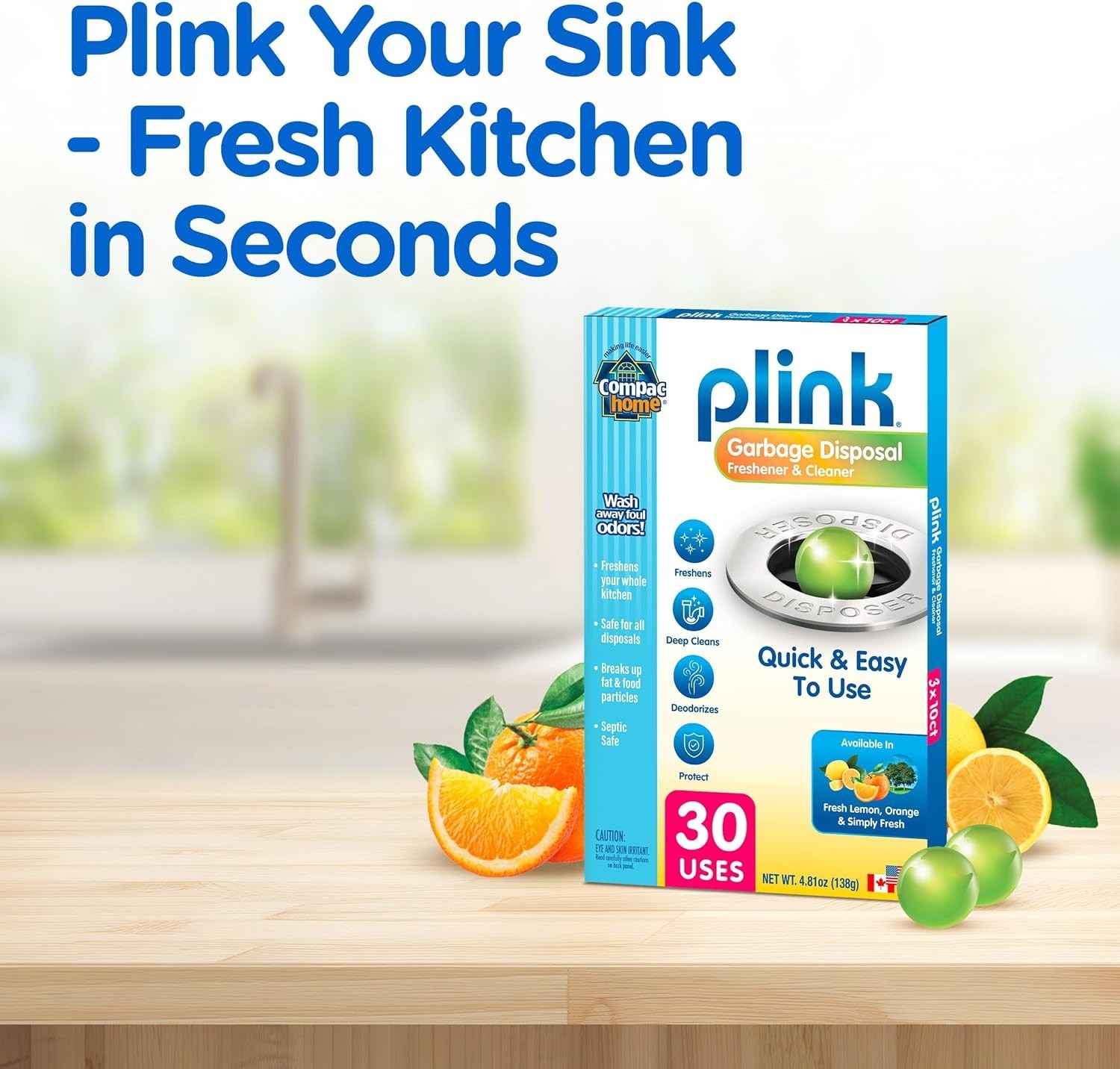 Plink Compac Garbage Disposal Cleaner, Pack of 3, Multi-Color, 30 Count