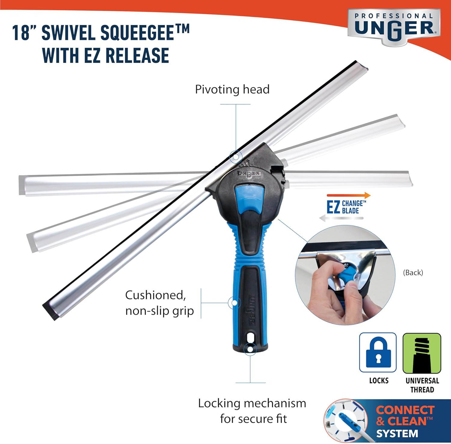 Professional Connect & Clean 18″ Window Scrubber Washer for Glass Cleaning and 1
