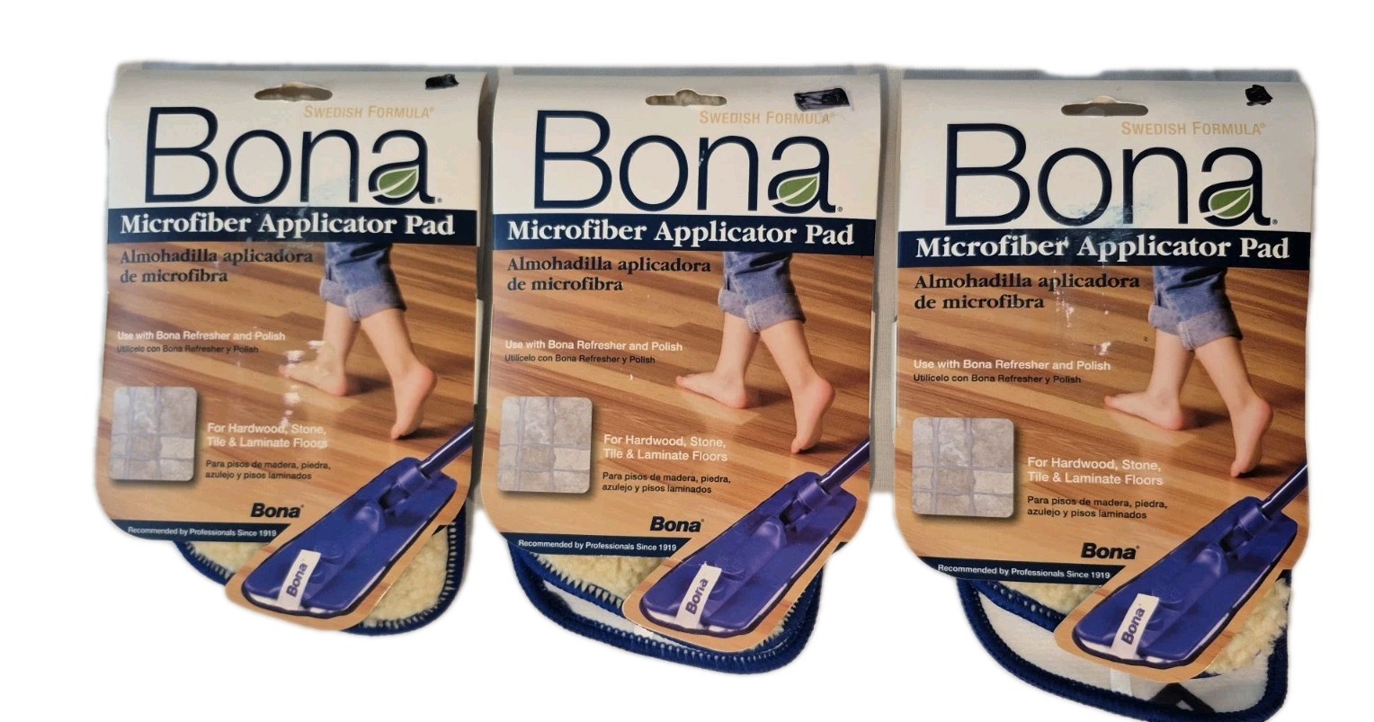 Bona Microfiber applicator Pad Hardwood Stone Tile Laminated Floors Lot Of 3