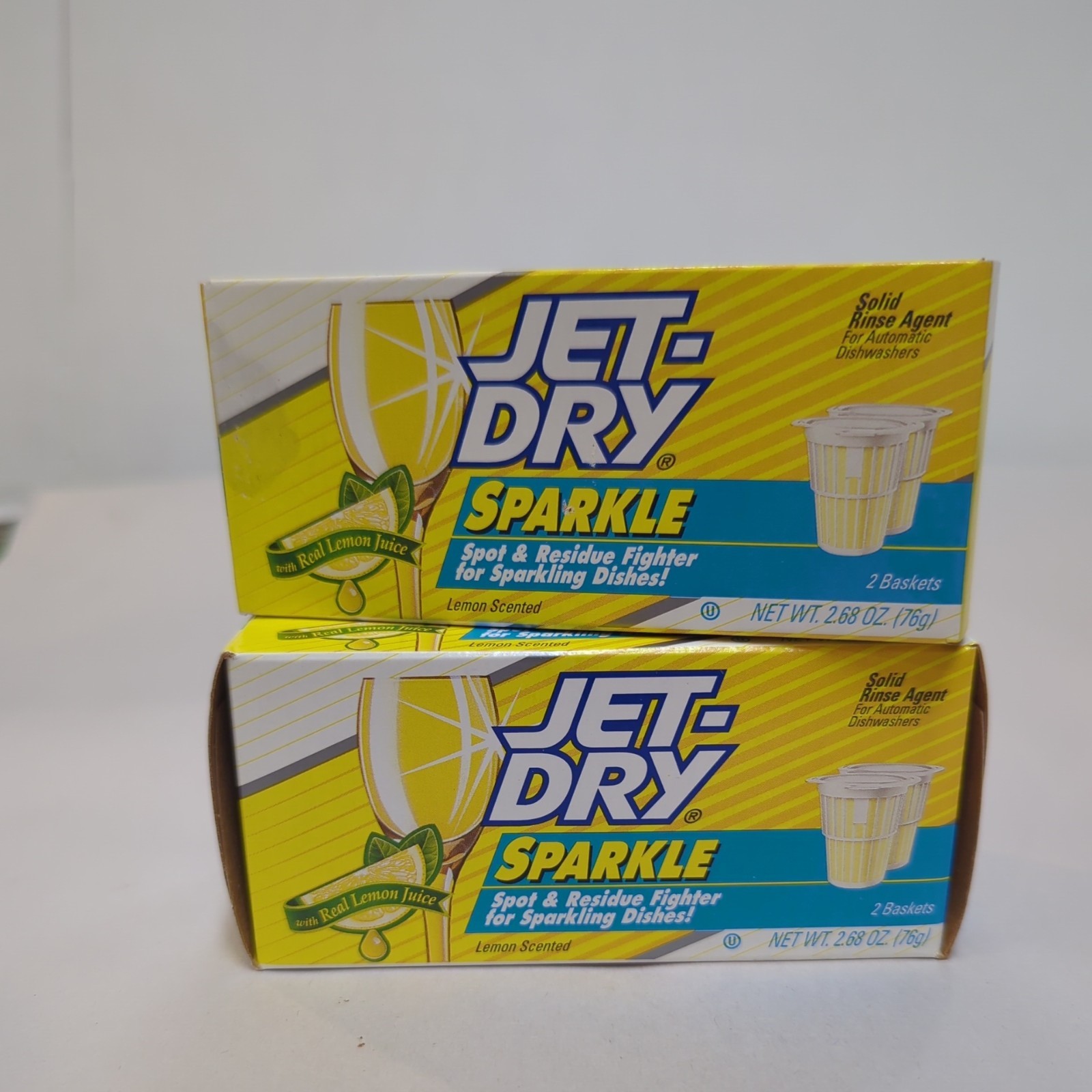 Lot of 2 boxes of Jet-Dry Sparkle Solid Rinse Agent (2 Baskets per box)Lemon