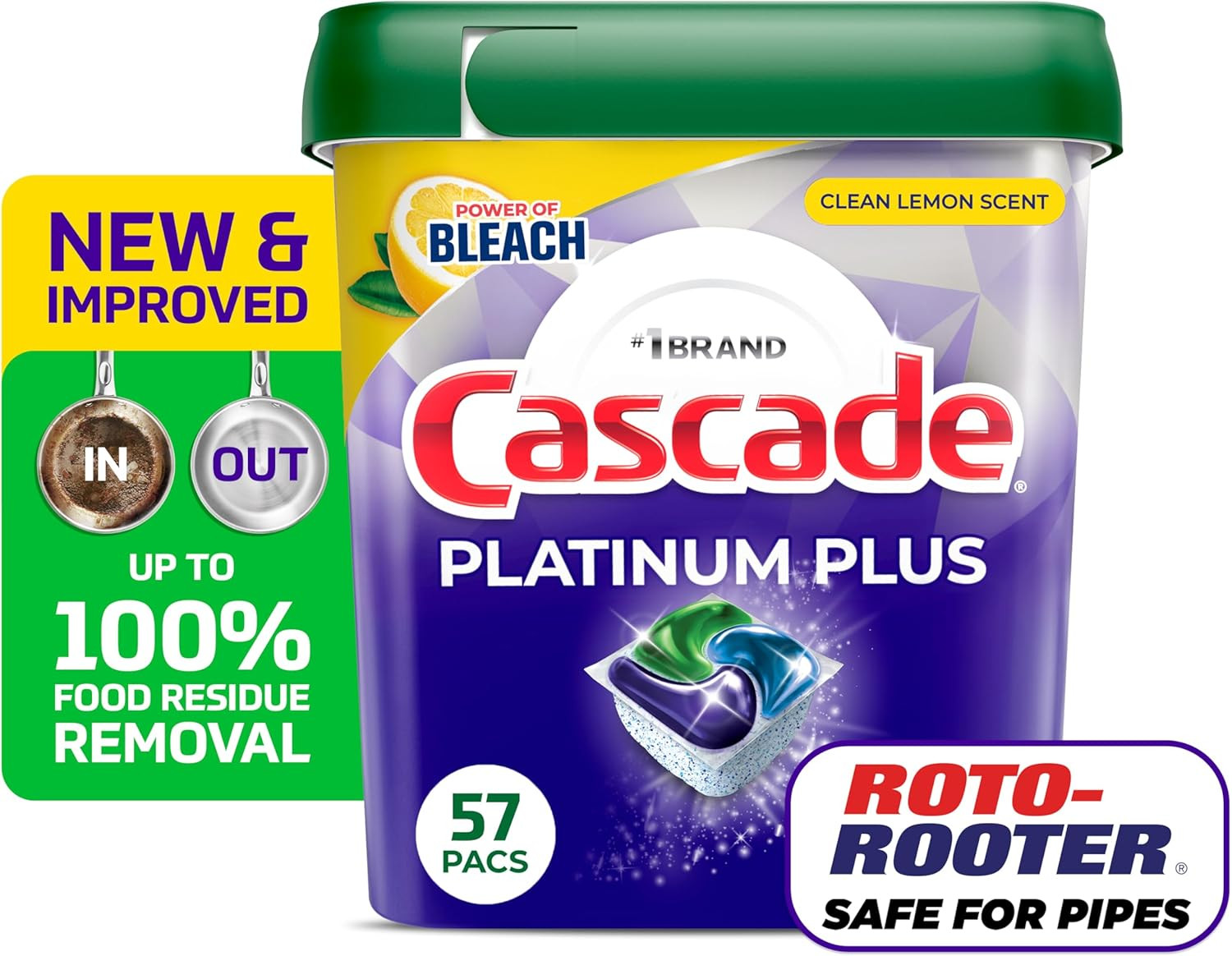 Cascade Platinum Plus Dishwasher Pods, Clean Lemon Scent, 62ct