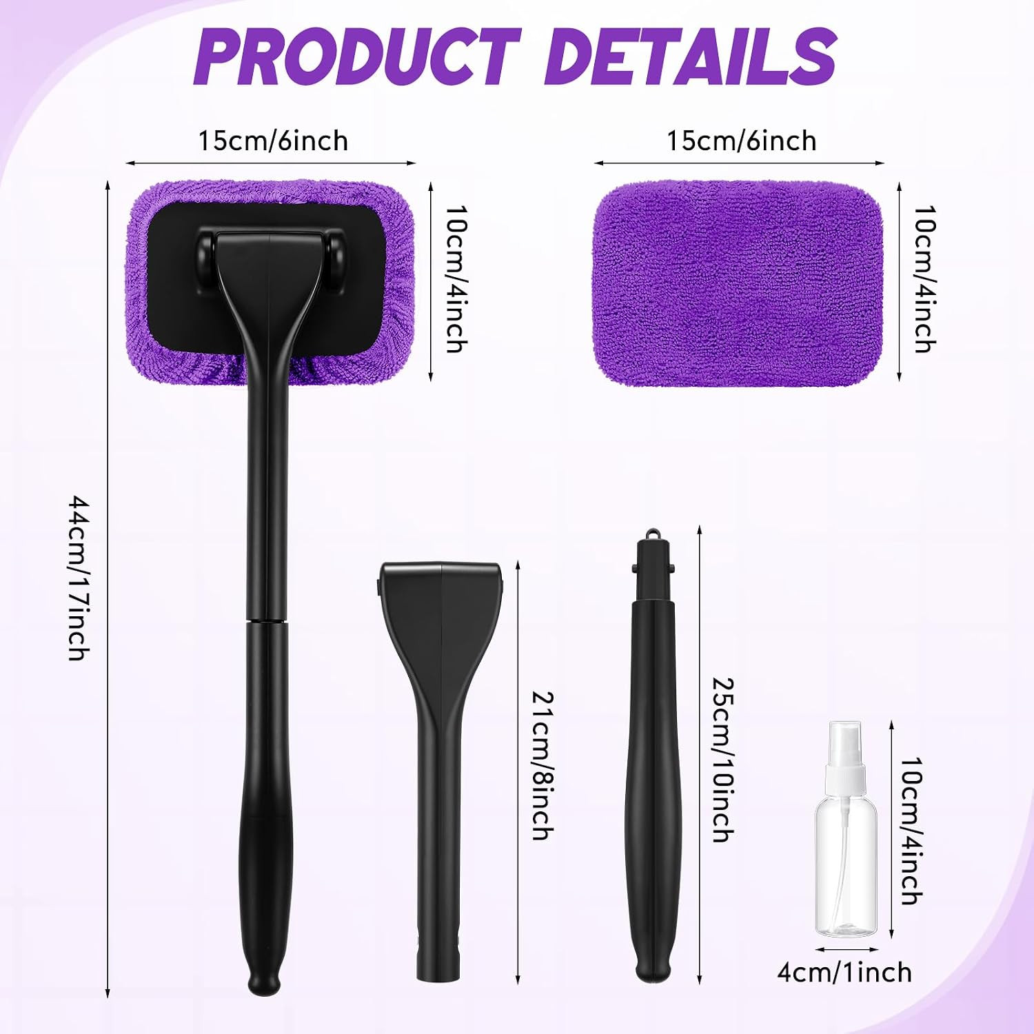 Foldtier 8 Pcs Car Windshield Cleaner Tool Kit with Removable Handle, Microfiber