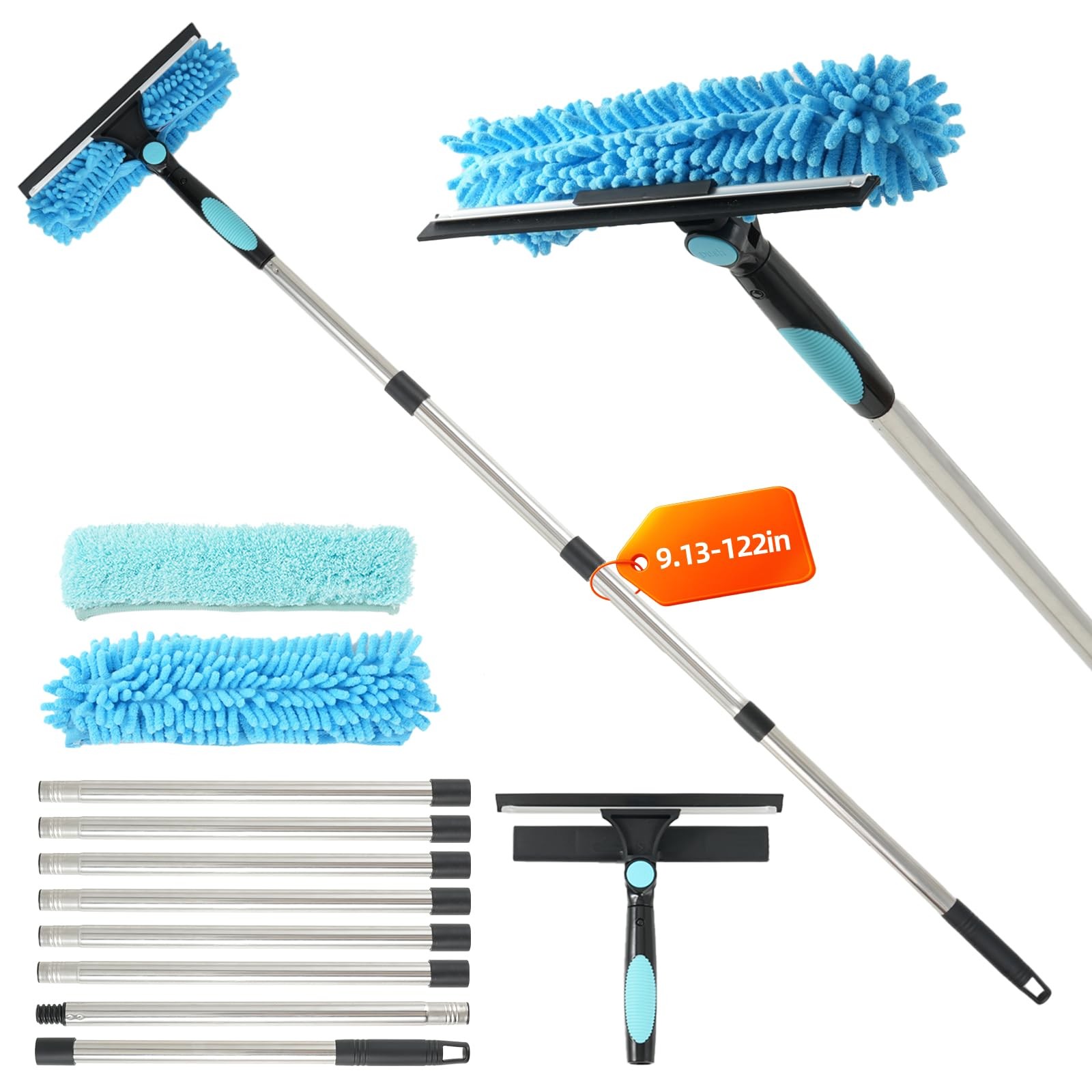 122” Window Washing Kit with Extension Pole, 2-in-1 Window Cleaning Kit with…
