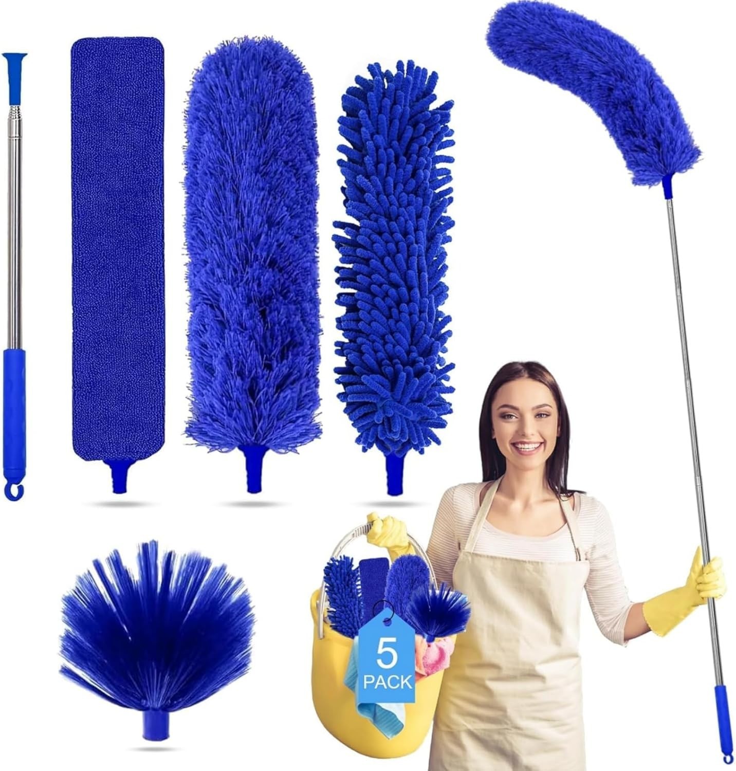 5-in-1 Microfiber Feather Duster Kit, 100-Inch Extendable for Safe High Cleaning