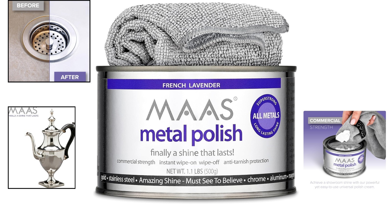 Maas Metal Polish 1 1 Lb Can With Cloth Tarnish Remover