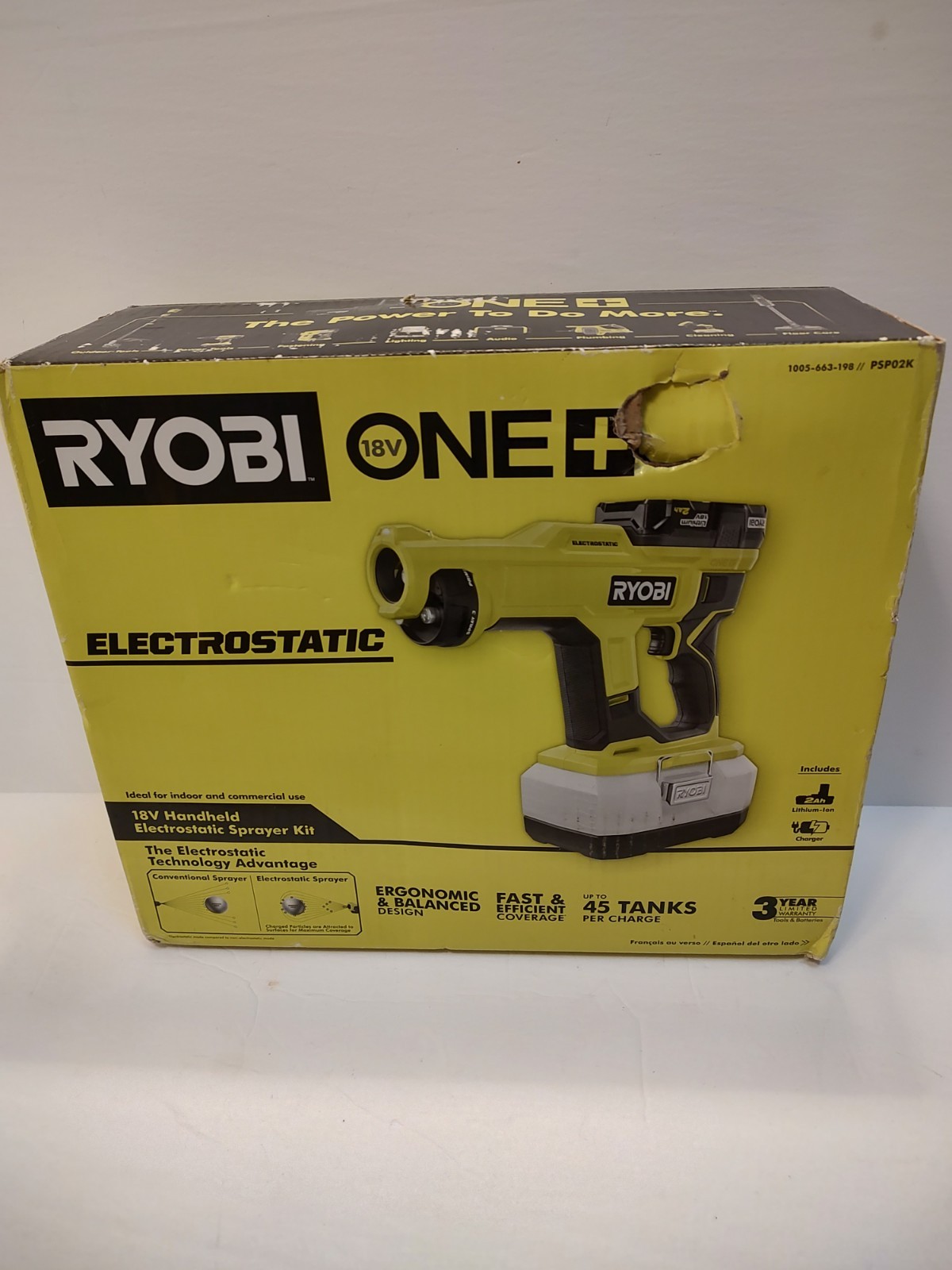 RYOBI ONE+ Handheld Electrostatic Sprayer Kit 18V Cordless PSP02K