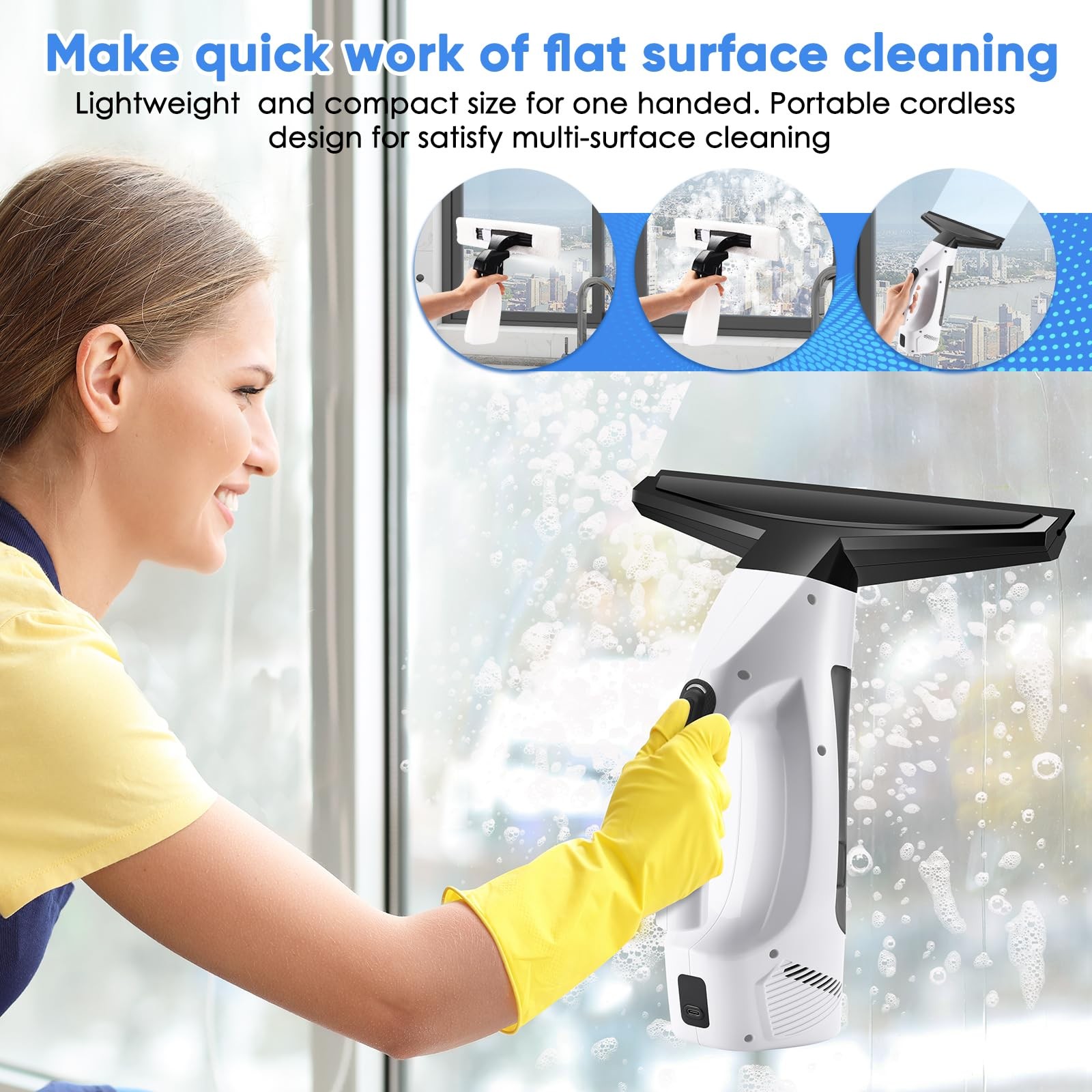 Window Vacuum Squeegee Cordless, 3-in-1 Electric Window Cleaner Tool with 220…