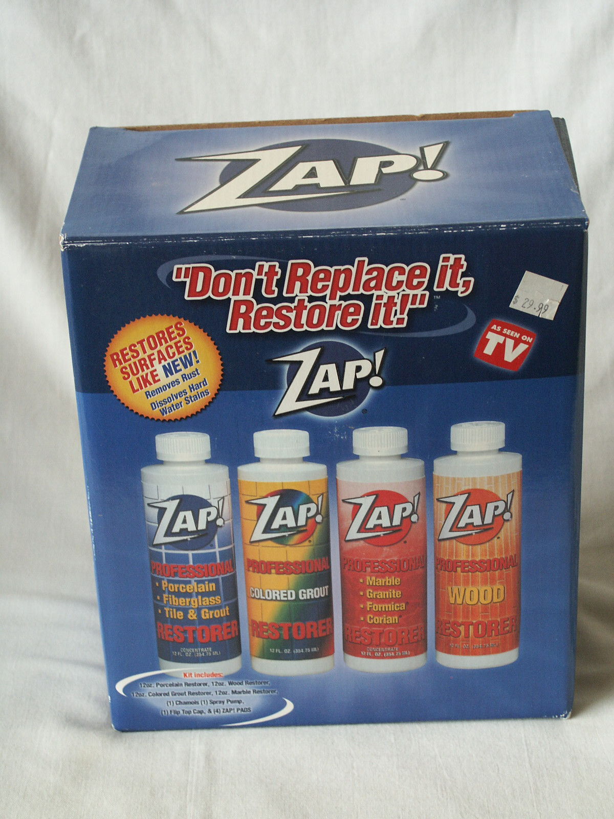 4 Zap Professional Restorer Kit: Porcelain, Grout, Marble, Wood 12oz -3 Sealed