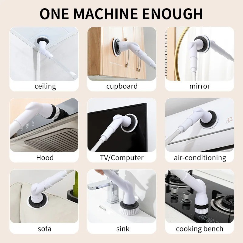 5-in-1 Electric Cleaning Brush Cordless Rotary Scrubber Kitchen Bathroom Cleaner