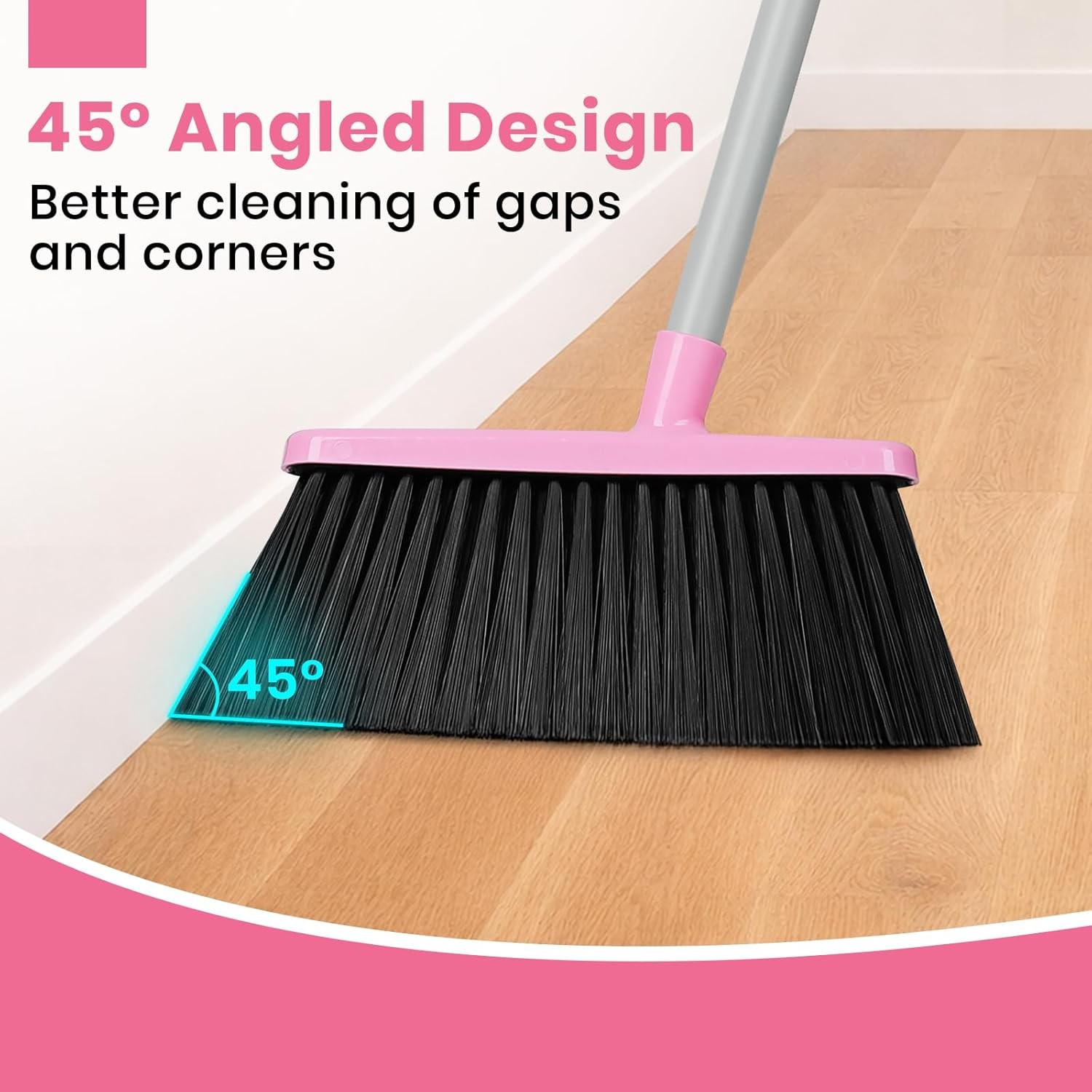 Pink Broom and Dustpan Set, 58” Long Adjustable Handle Small Broom