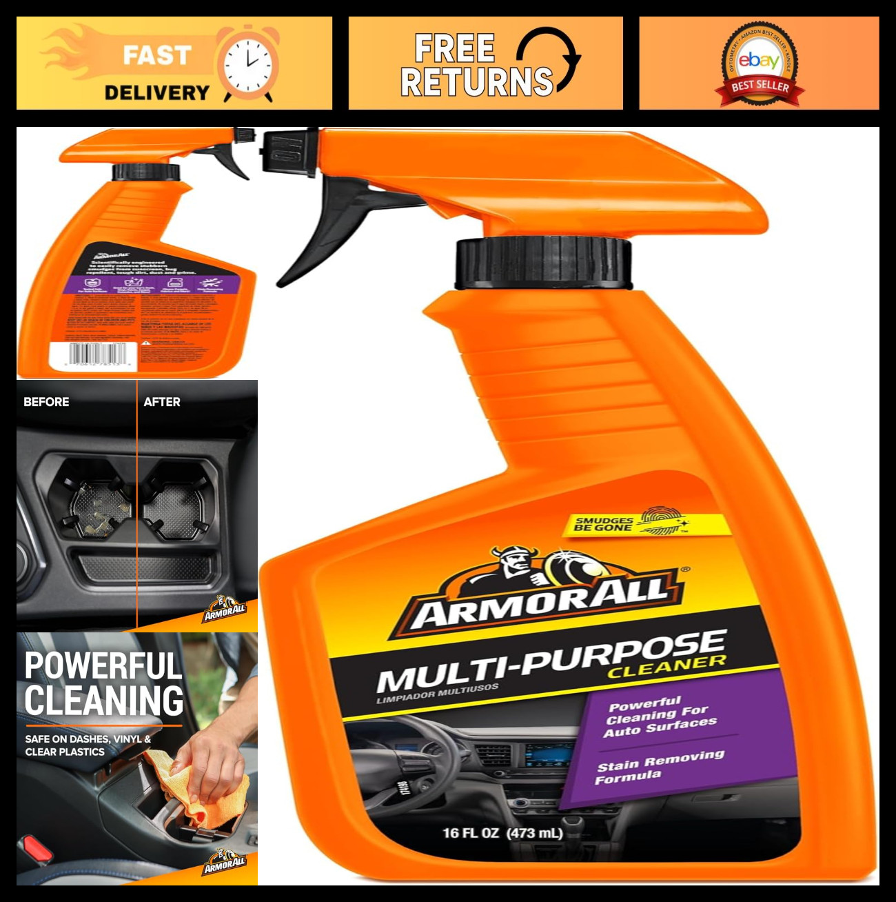 Multi-Purpose Car Cleaner Spray – 16 Fl Oz, All Auto Surfaces, Streak-Free Shine
