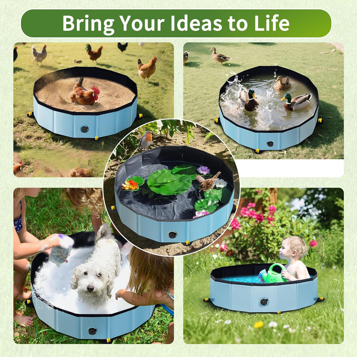 Chicken Dust Bath Tub – 32″D & 8″H Foldable Chicken Coop Accessories to Mix Sand
