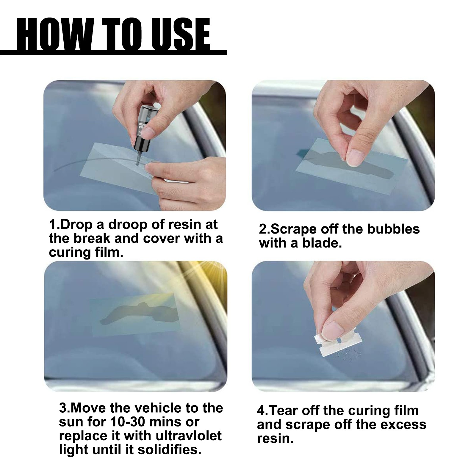Windshield Repair Kit Auto Glass Crack Resin DIY Chip Fix UV Curing Adhesive