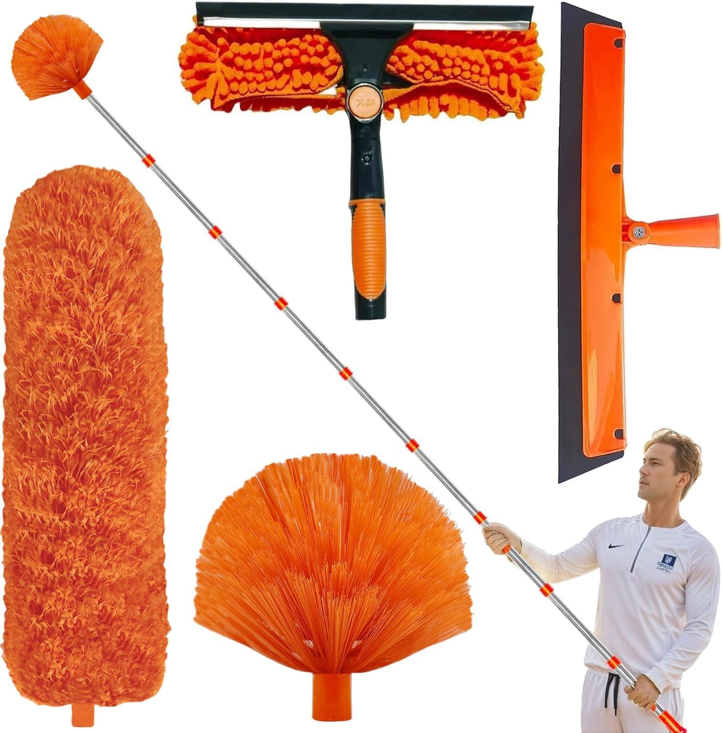 20ft High Reach Duster Kit with 3–14ft Extension Pole, Window & Ceiling Cleaner