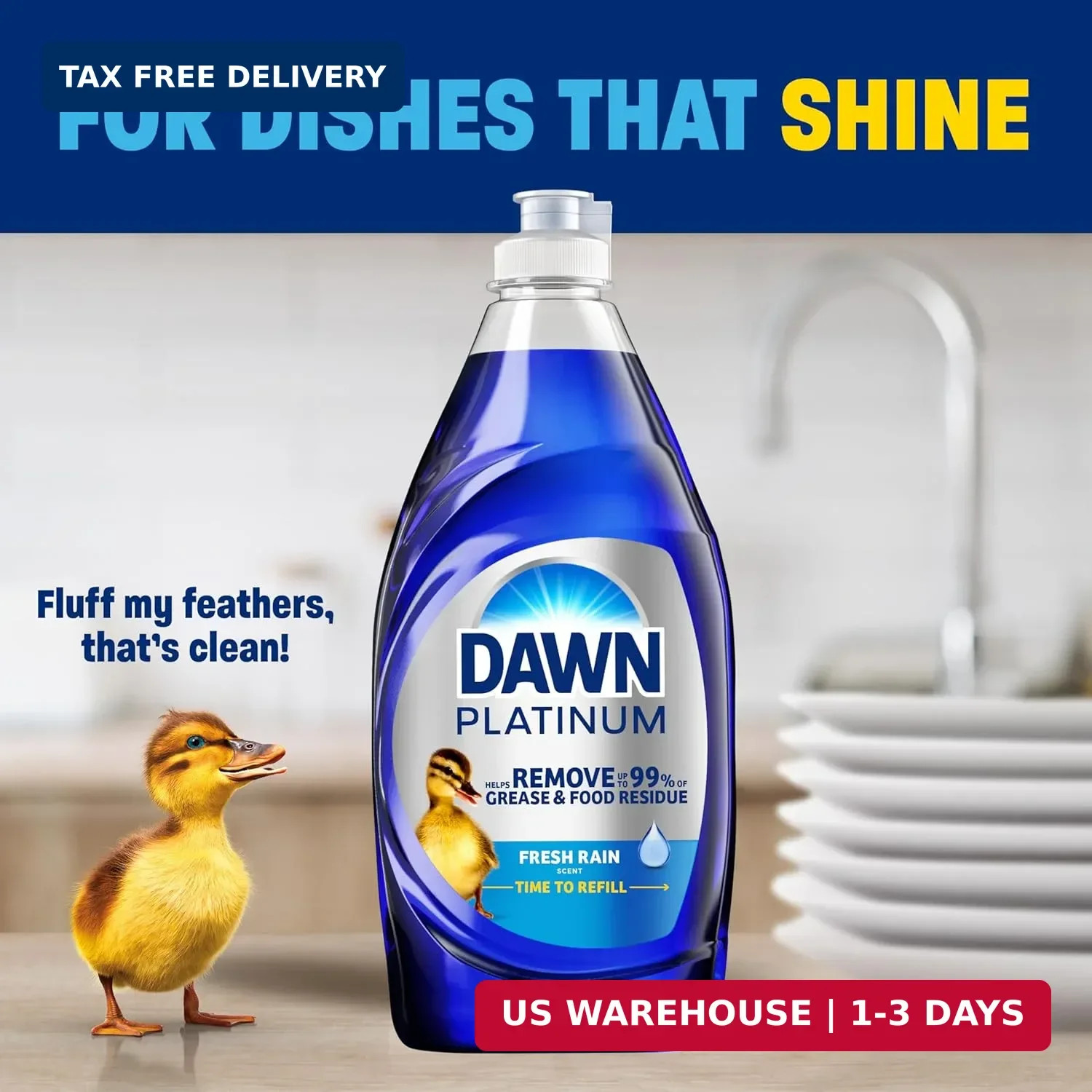 Dawn Platinum Dish Soap, Fresh Rain Scent Liquid Dishwashing Detergent, Powerful