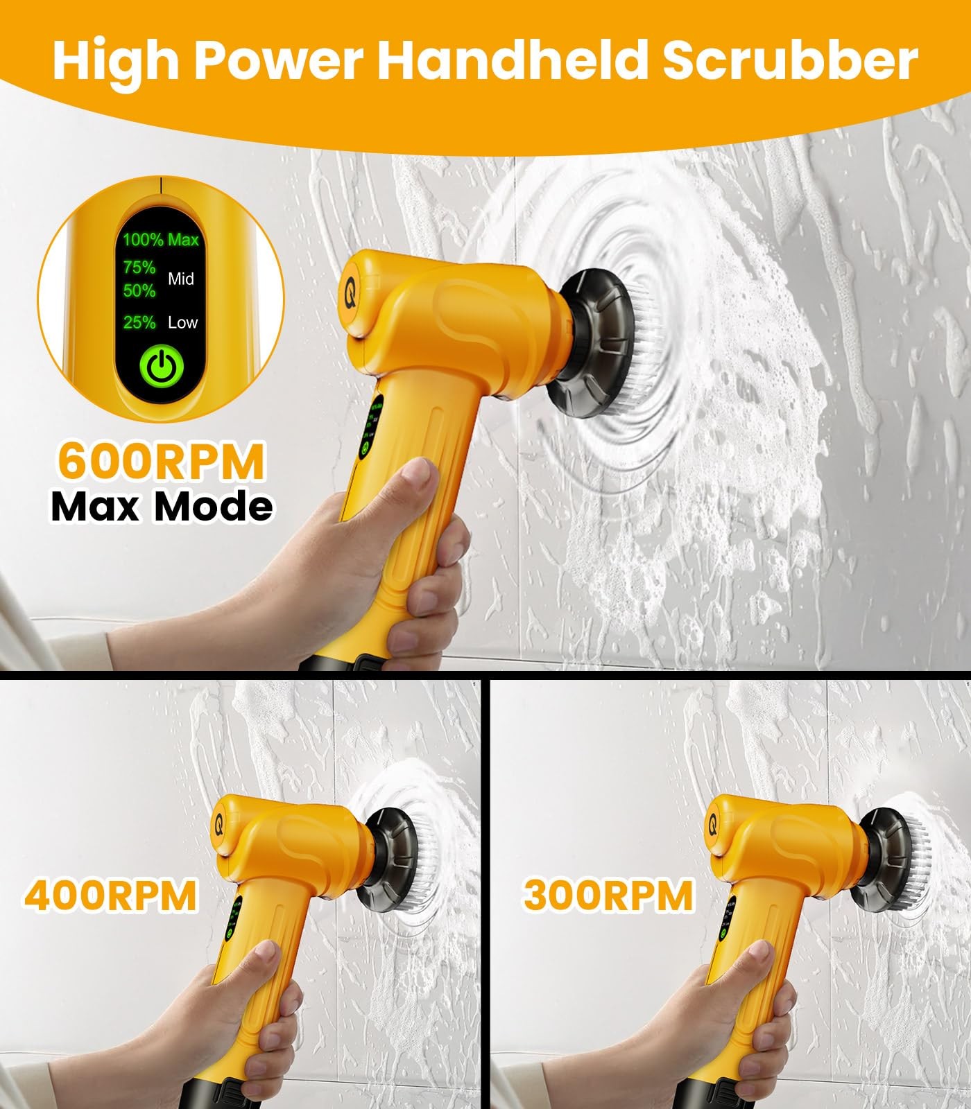 Battery Electric Spin Scrubber Q4, Handheld Scrubber for Cleaning with Displa…