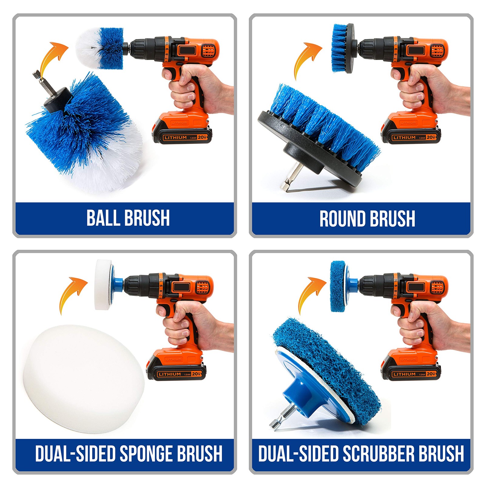 4 Piece Scrub Brush Power Drill Attachmentsall Purpose Time Saving Kit For Clean