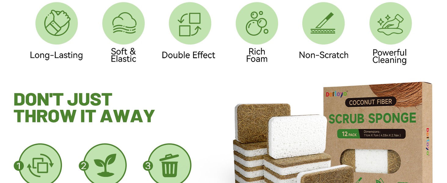 12 Count Plant-Based Kitchen Sponges, Compostable Cellulose Sponge,