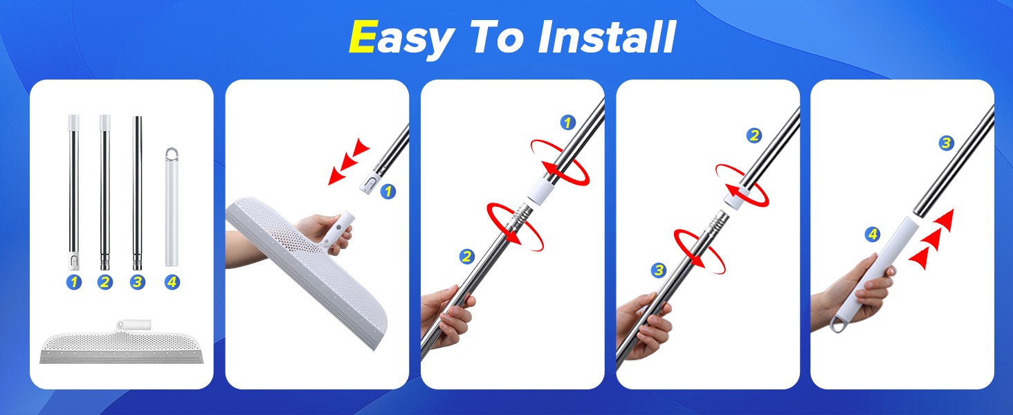 Silicone Floor Squeegee, 180° Rotating Air Broom, Squeegee for Floor with a Long