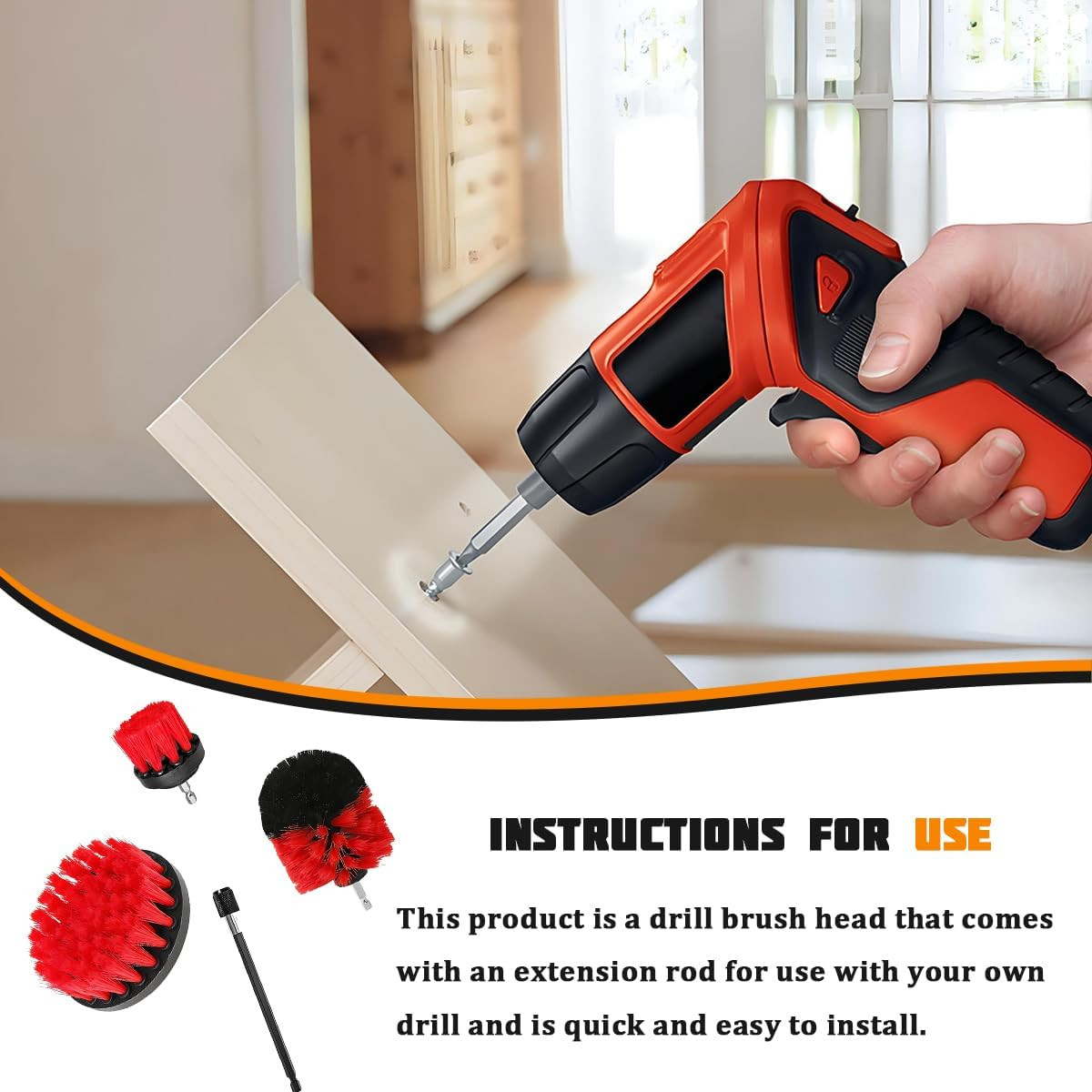 4Pcs/Set Car Drill Brush Attachment Set, Vehicle Drill Scrub Brushes Kit with Ex
