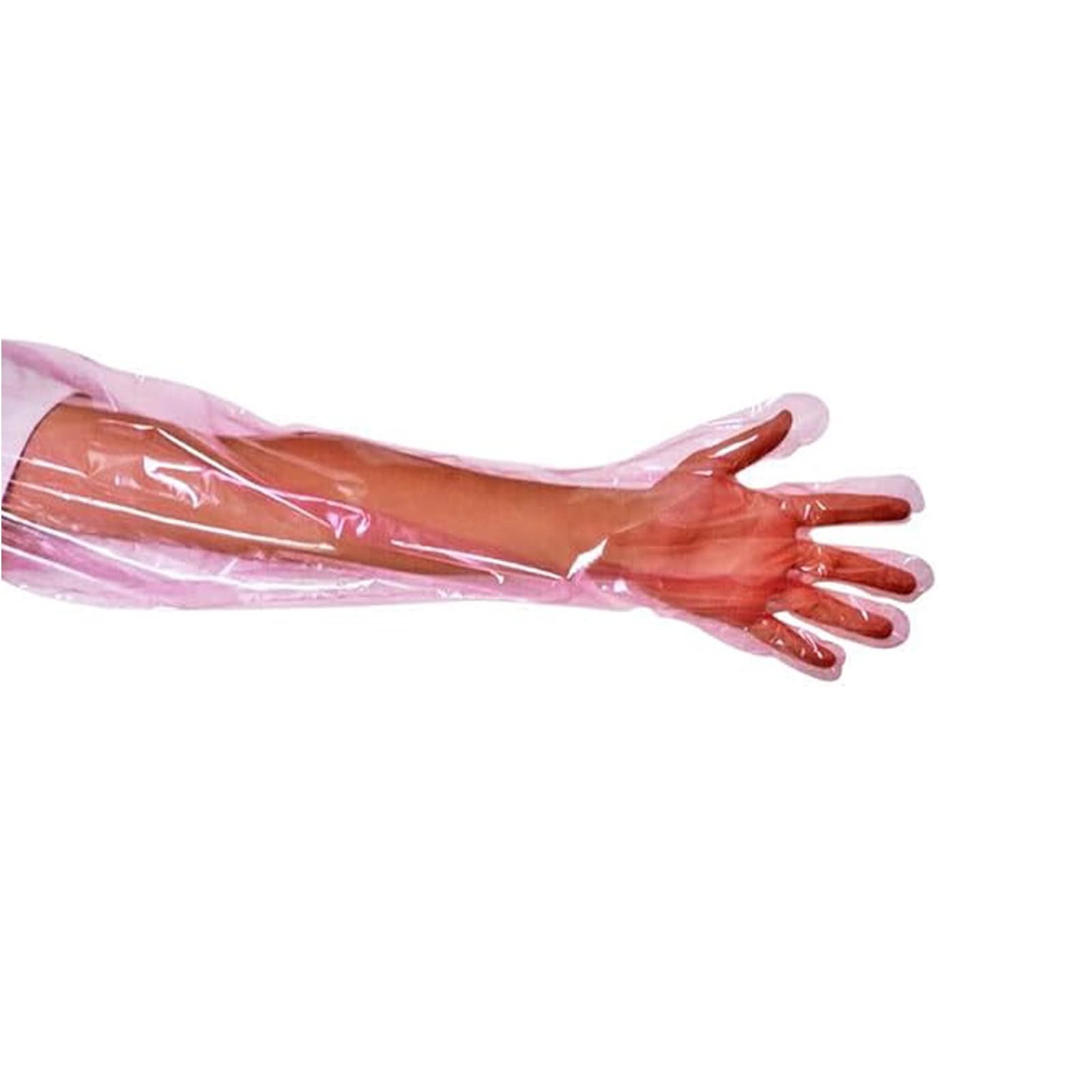 Jcwto 50pcs Disposable Long Plastic Full Arm Vet Gloves for Field Large, Pink