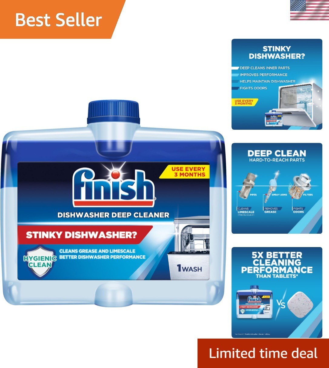 Dishwasher Cleaner Liquid, Deep Cleans Hidden Grease & Limescale, Fights Odor…
