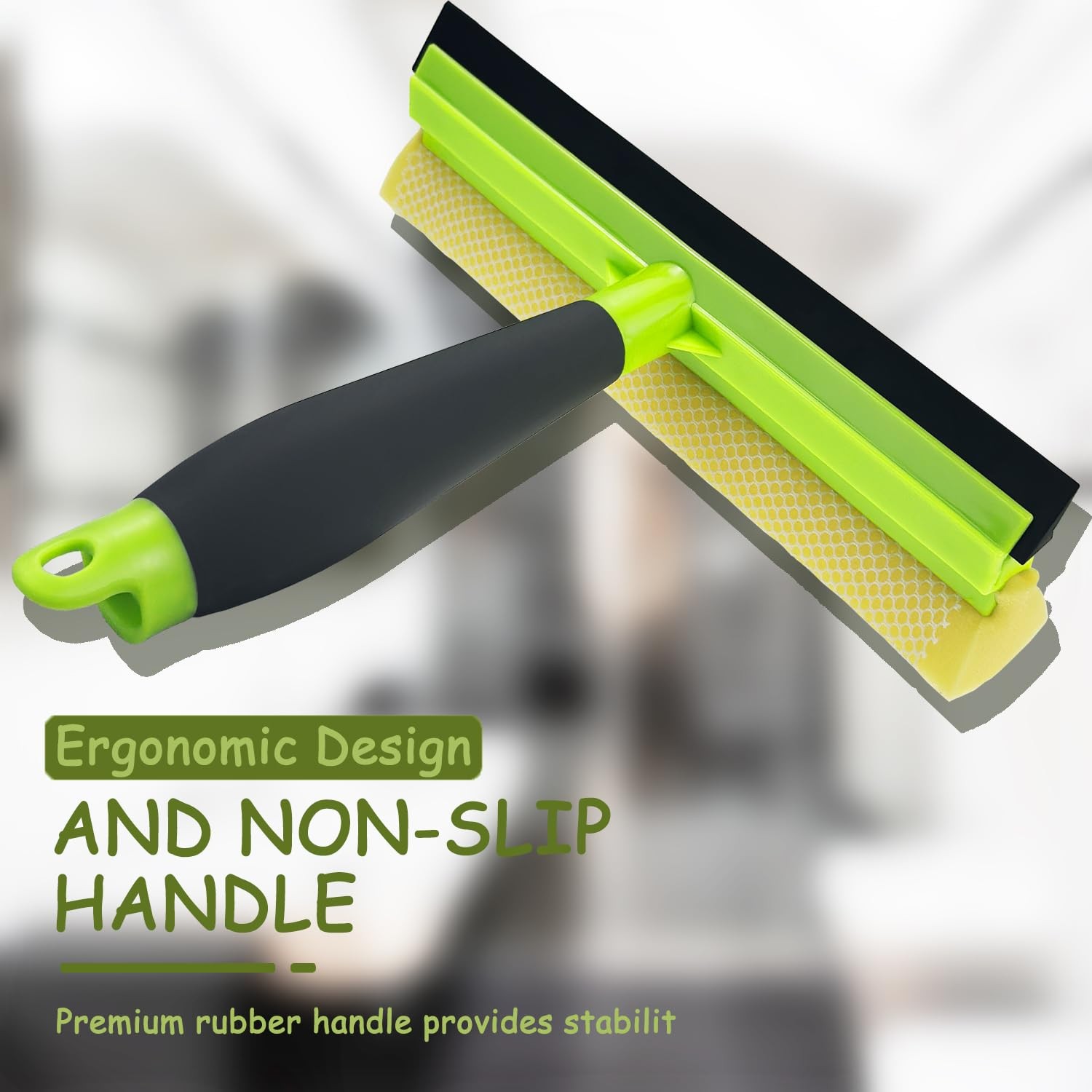 2 in 1 Shower Window Squeegee Cleaner with Sponge Rubber for Glass Green