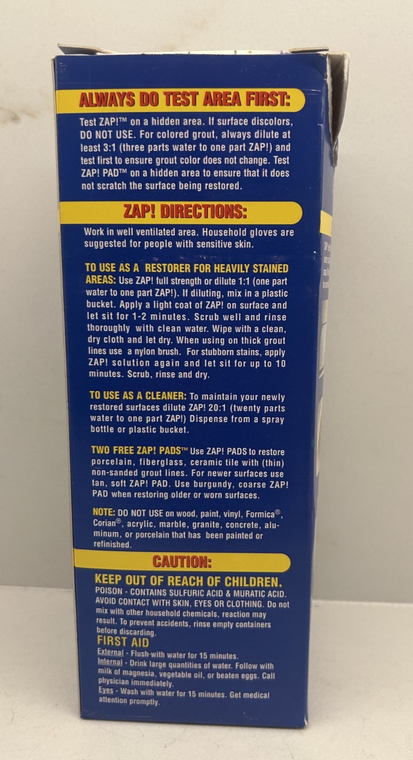 Zap! Professional Restorer 16oz — New Open Box — Porcelain Fiberglass Tile Grout