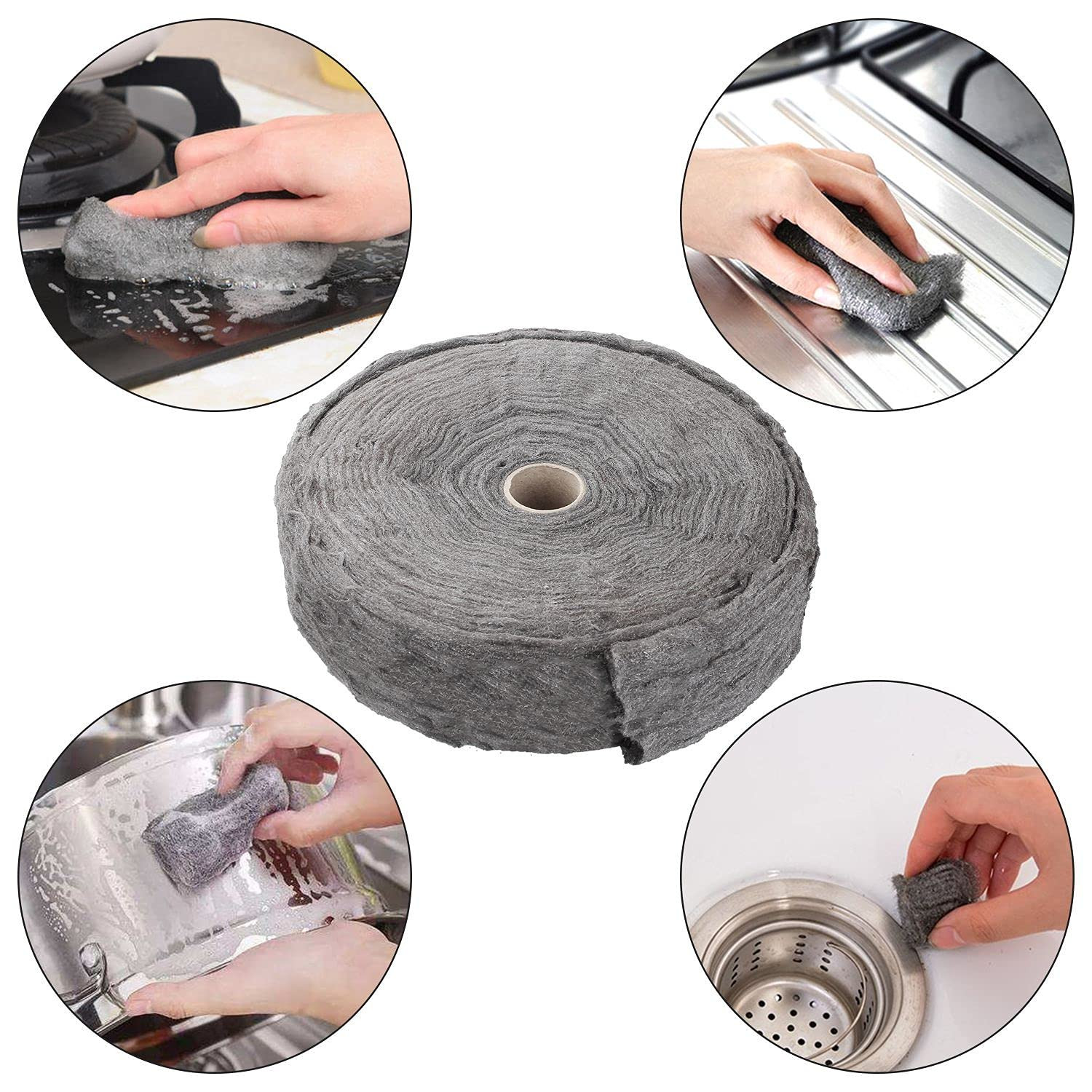 Grade 0000 Steel Wool 5Lb Steel Wool Roll for Cleaning, Remove Rust, Buffing Woo