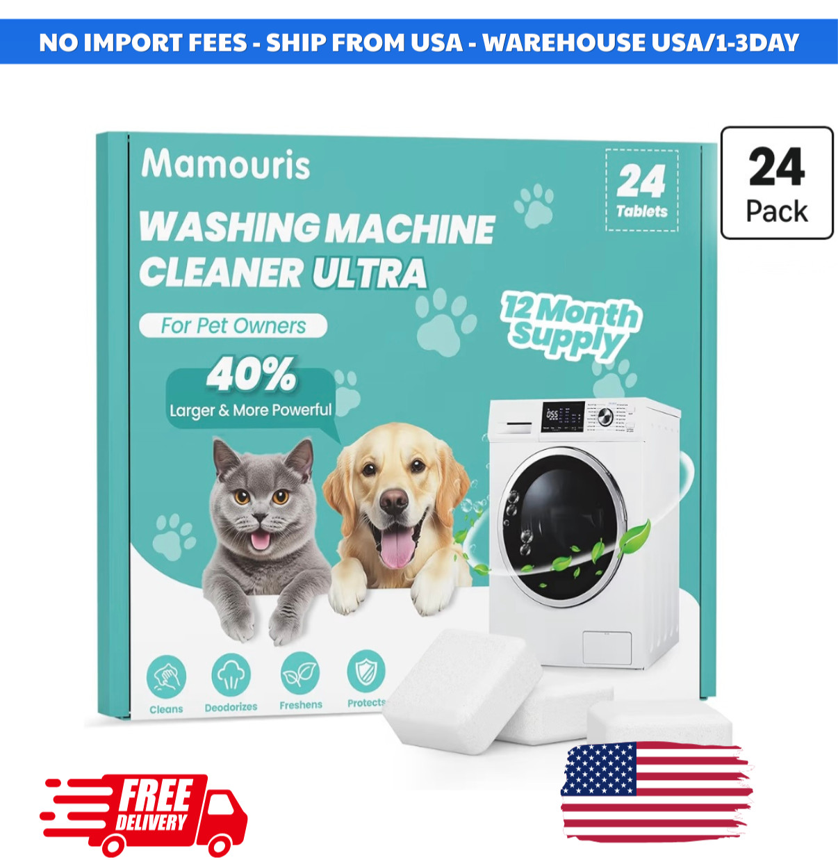 Uproot Clean Washing Machine Cleaner Tablets – 24 Pack for a 12 Month Supply. Fo