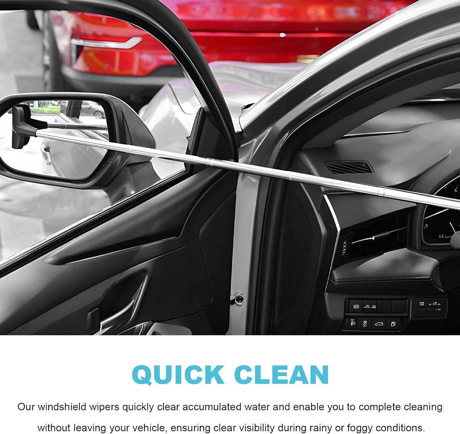 Car Rearview Mirror Wiper, Portable Side Mirror Squeegee Water Cleaner with Retr