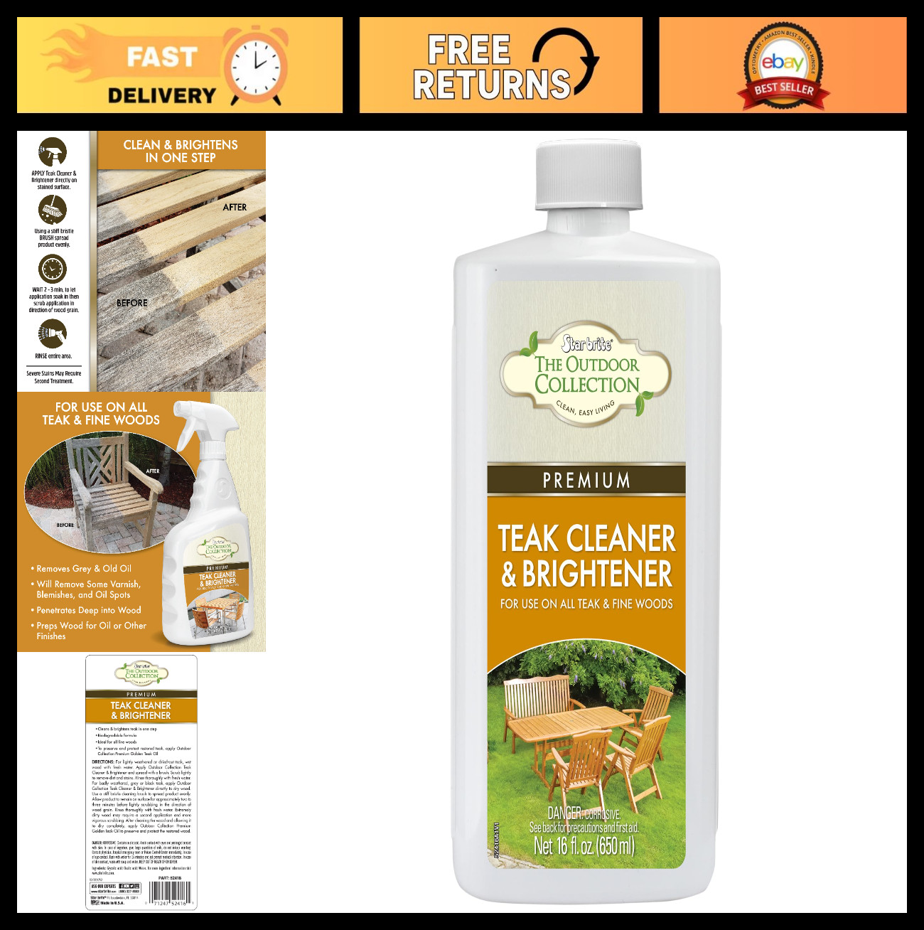 Teak Cleaner & Brightener – One-Step Restorer for Weathered Gray Teak – 16 OZ