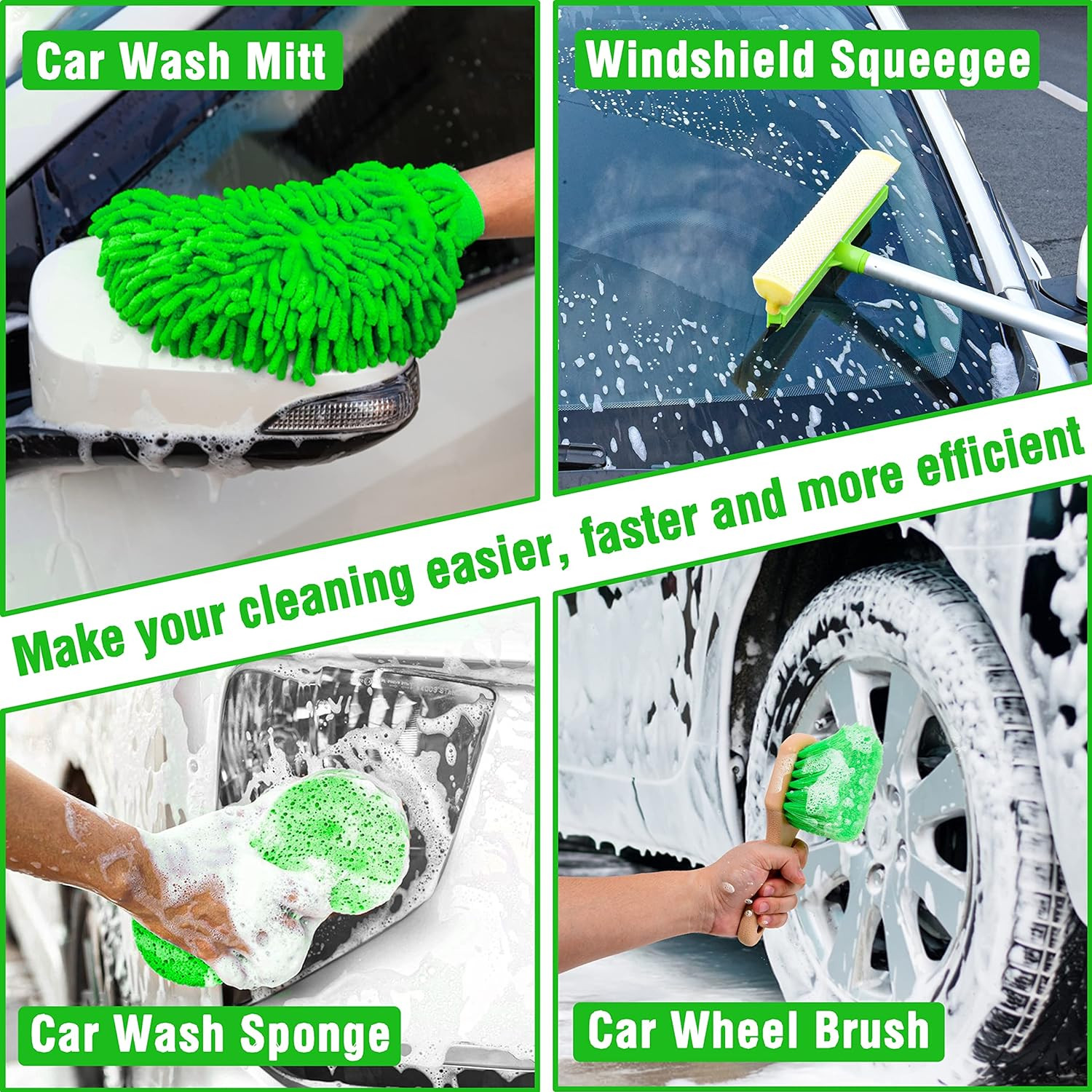 17Pcs Car Wash Kit,62″ Car Wash Brush Mop with Long Handle,Car Cleaning Kit,C…