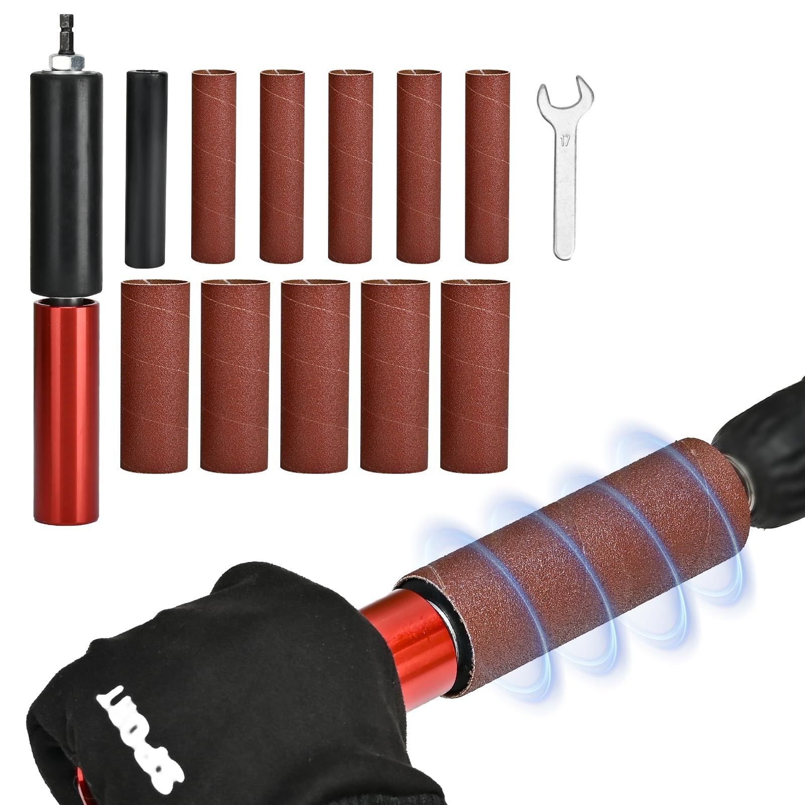 HandHeld Rubber Sanding Drum For Drill Spindle Sander Adapter Sleeves Set
