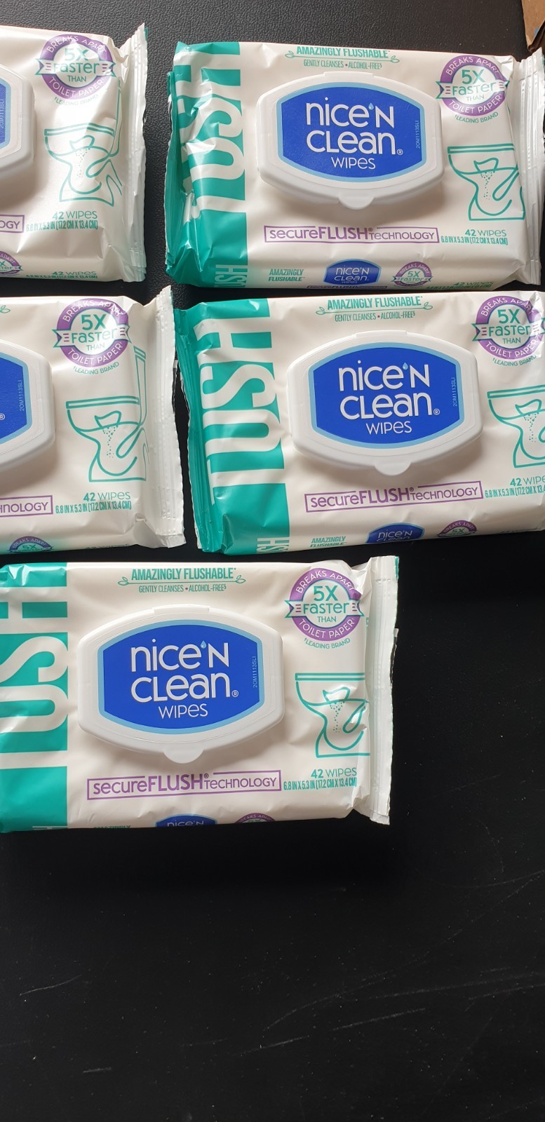 Nice ‘N Clean Flushable Wipes Gently Cleanses Flush Technology 5-Pack Of 42