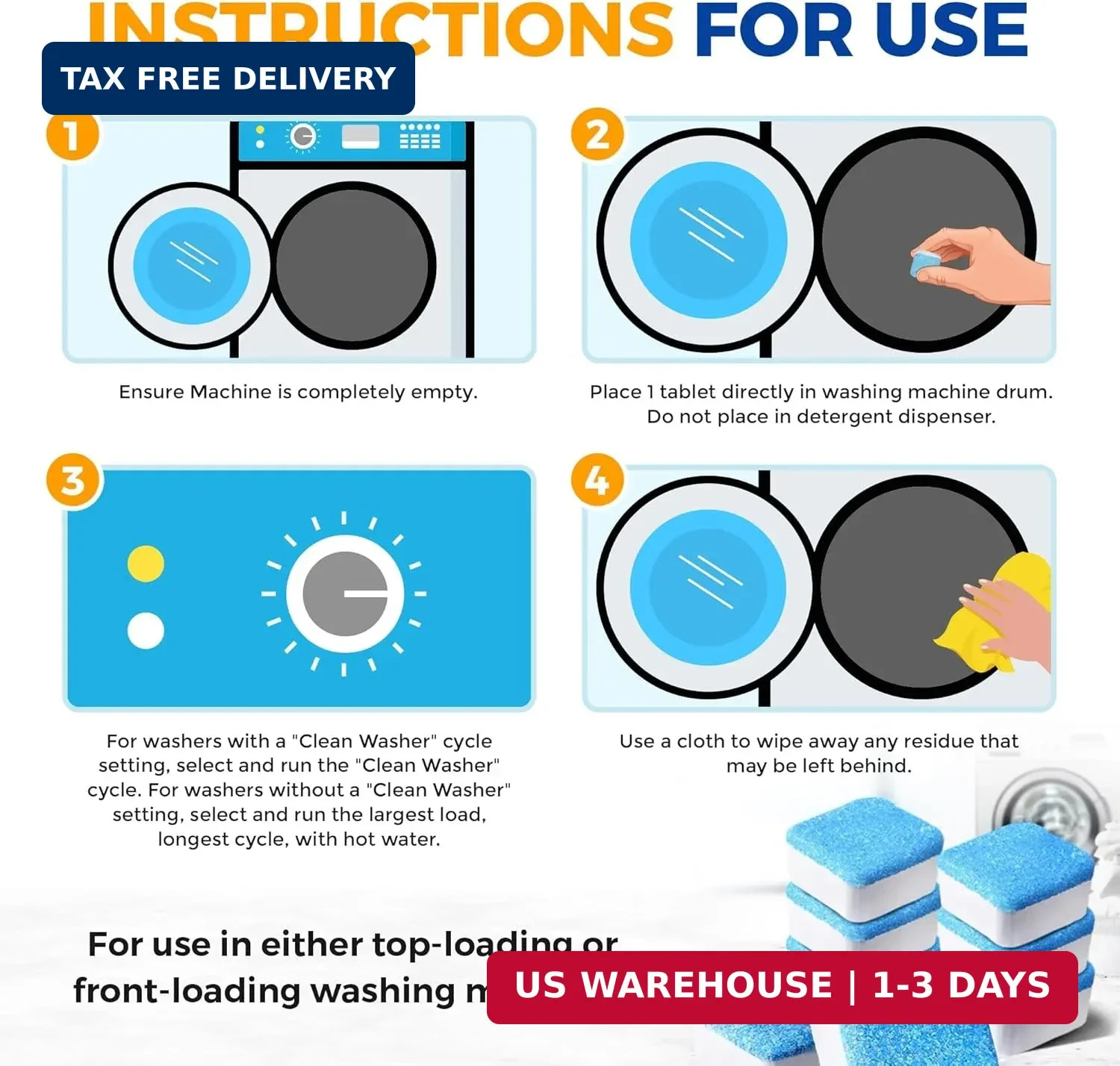 Washing Machine Cleaner Tablets 24 pack Powerful Descaler -Deep Cleaning for HE