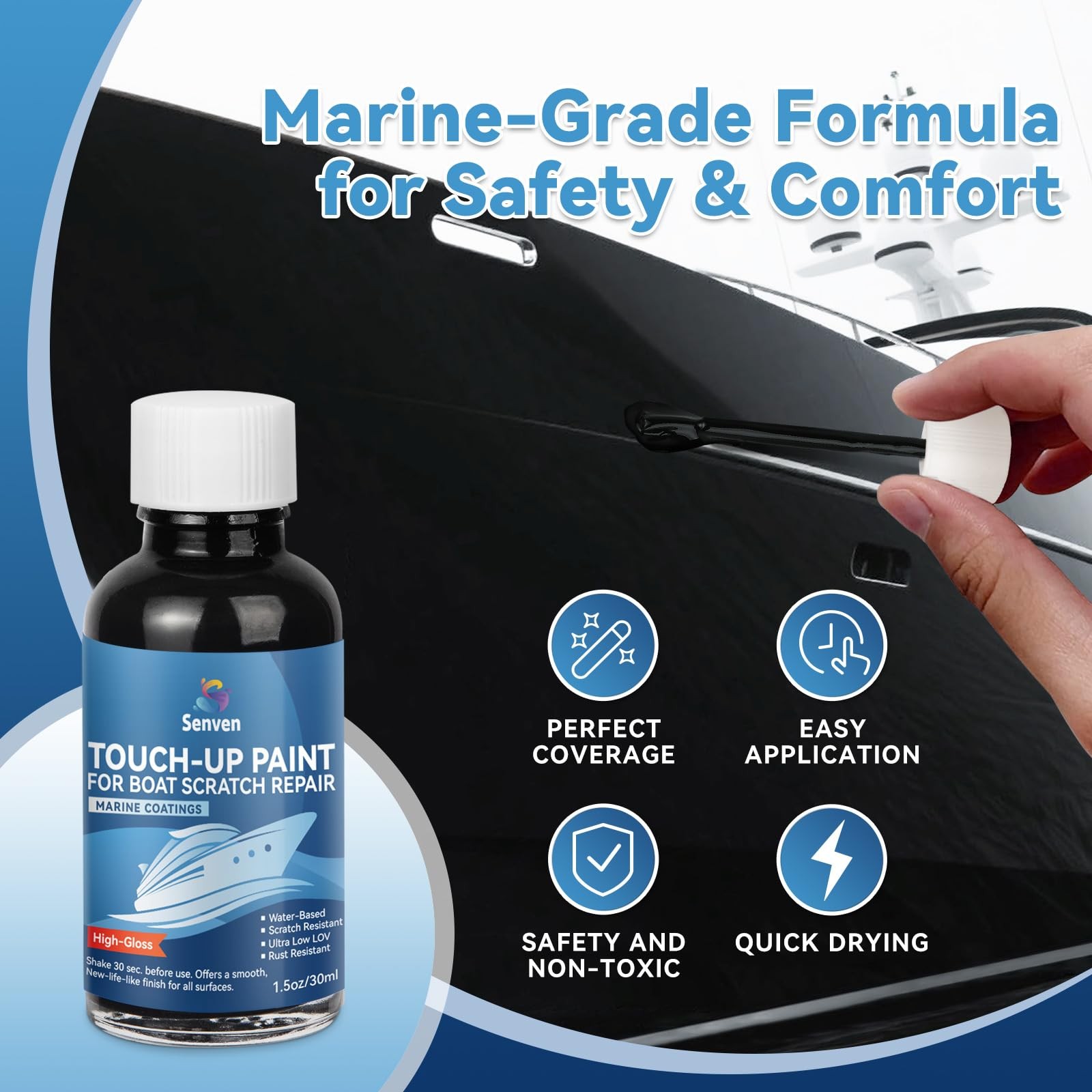Boat Paint Black Touch Up Pen HighGloss Boat Scratch Repair Marine Topside Bo…