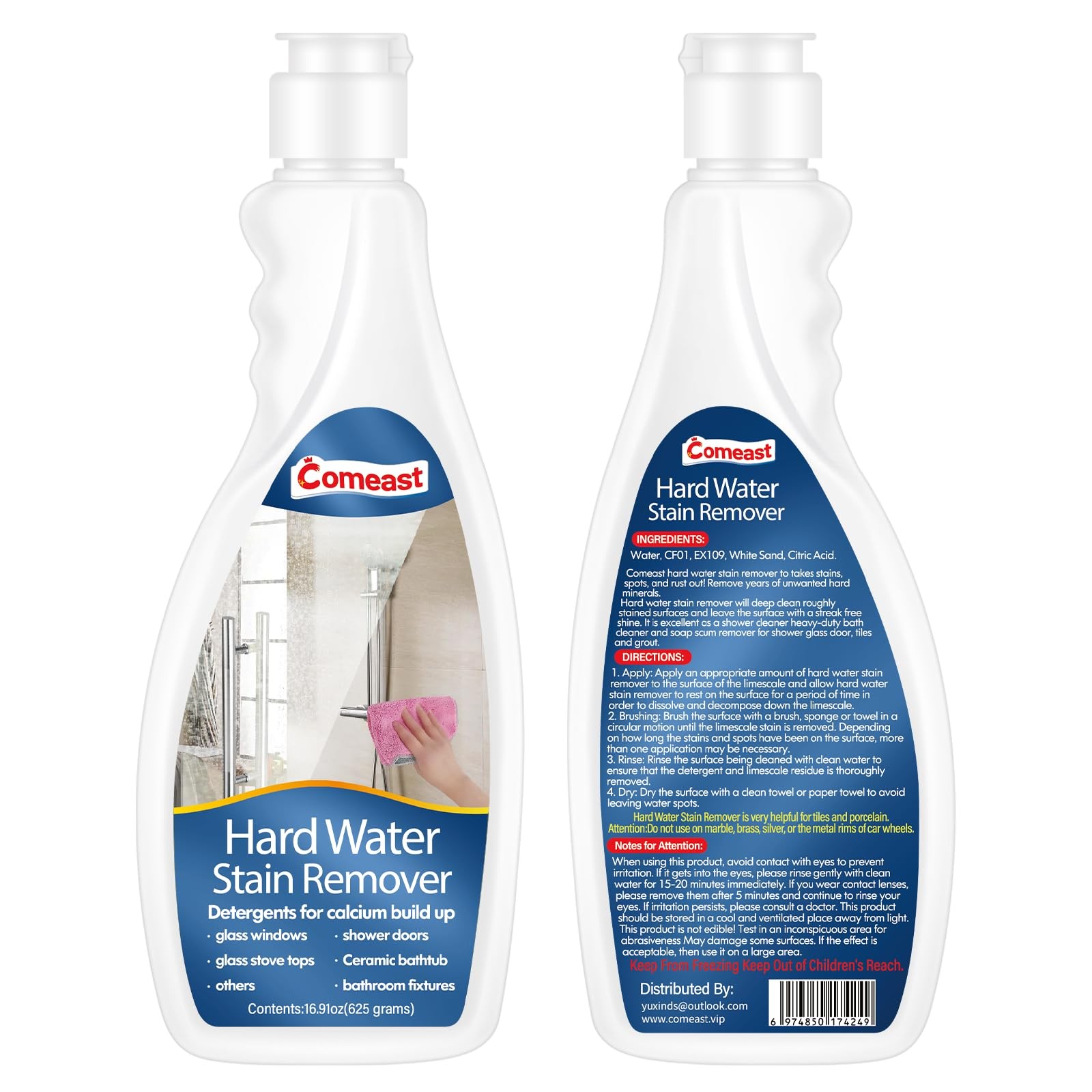 Hard Water Stain , Shower Glass & Shower Door, Bowl Cleaner, for Calcium Buil…