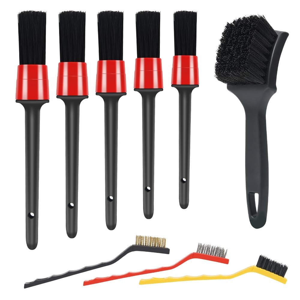 “9Pcs Detailing Brush Set for Interior, Exterior, Engine, Tires, Carpet”