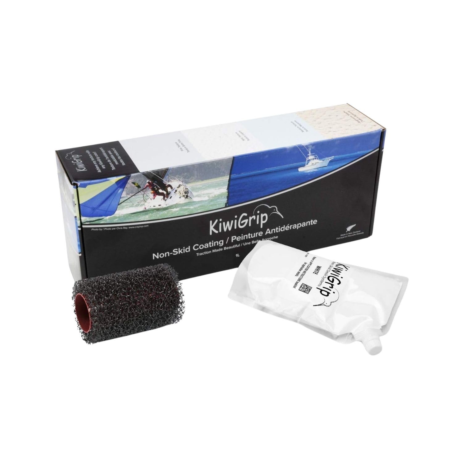 KiwiGrip Non-Skid Coating for Boats, Decks, Ramps or Steps – White, 1 Liter – Wa