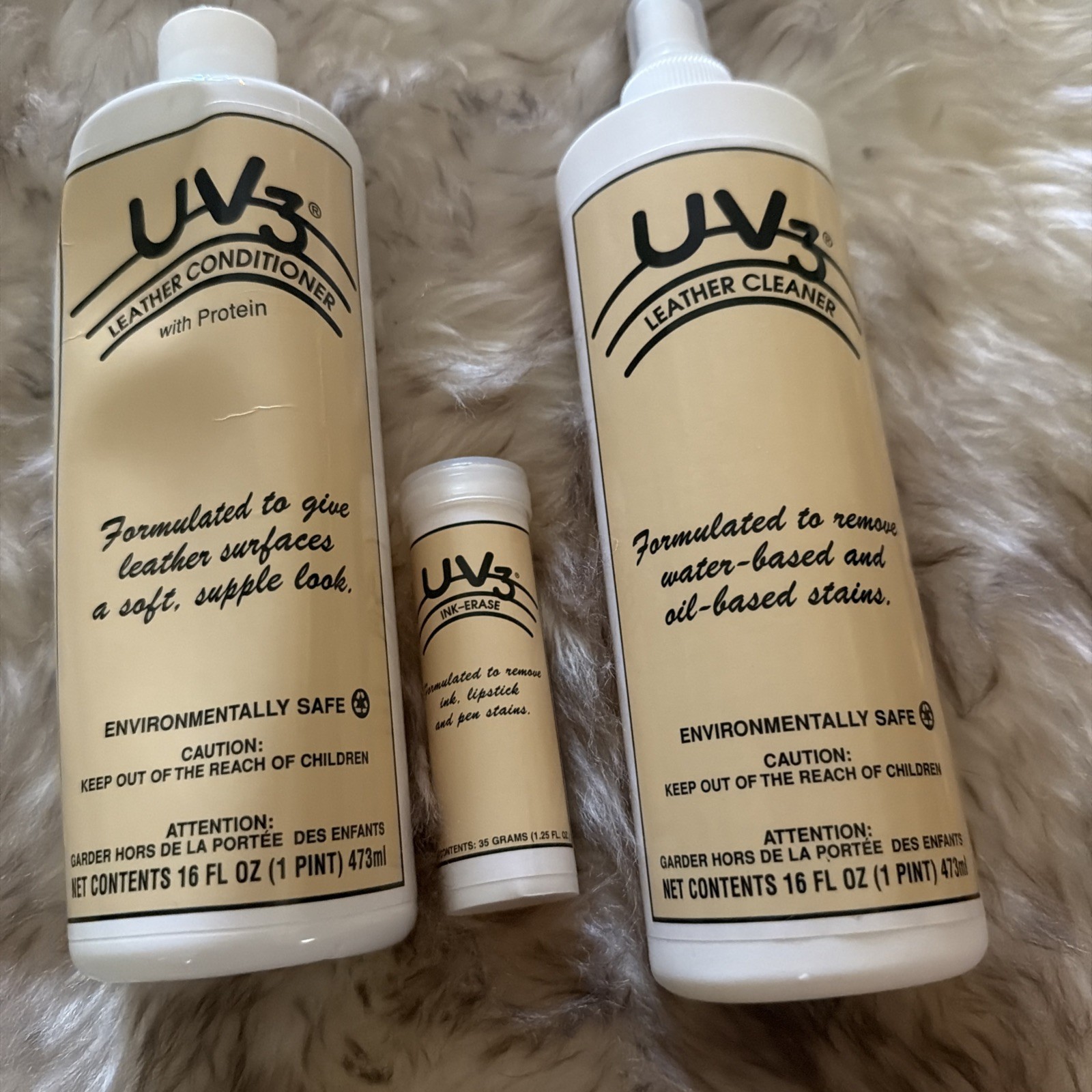 3 Piece UV3 Leather Protection Package Deluxe Furniture Car Purse Spot Clean