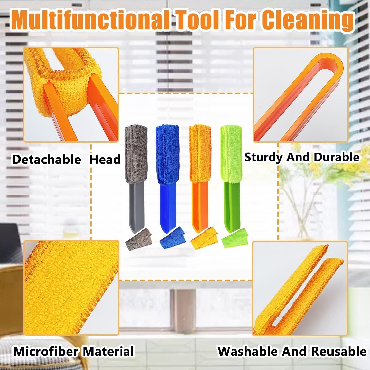 4 Pack Microfiber Dusters with Washable Sleeves for Effortless Cleaning