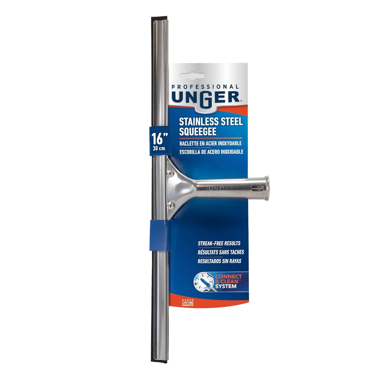 Unger Professional Stainless Steel Heavy-Duty Window and Glass Squeegee, 16″