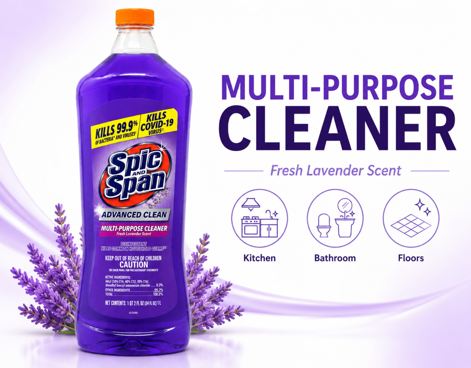Spic and Span Multi-Surface Floor Cleaner Lavender 34 oz 3 Pack