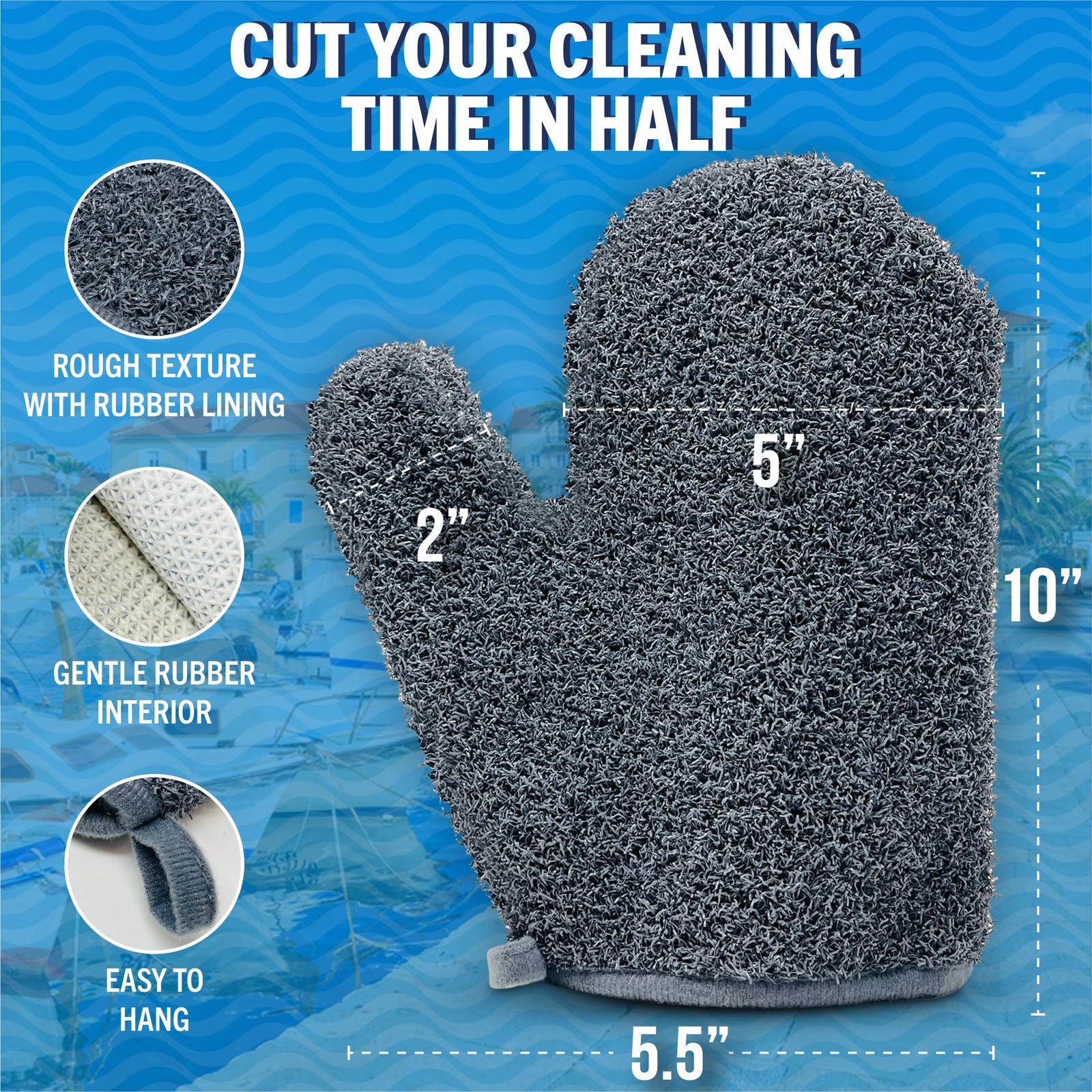 Boat Scrubbing Brush Glove Heavyduty Deck And Hull Scrub Mitt For Floors Aluminu