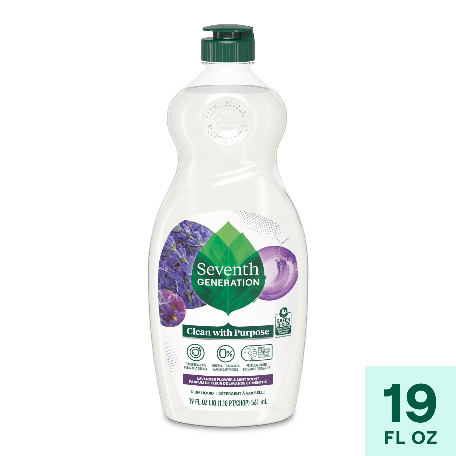 2 pack) Liquid Dish Soap, Dishwashing Liquid, Lavender Flower & Mint, 19 fl oz